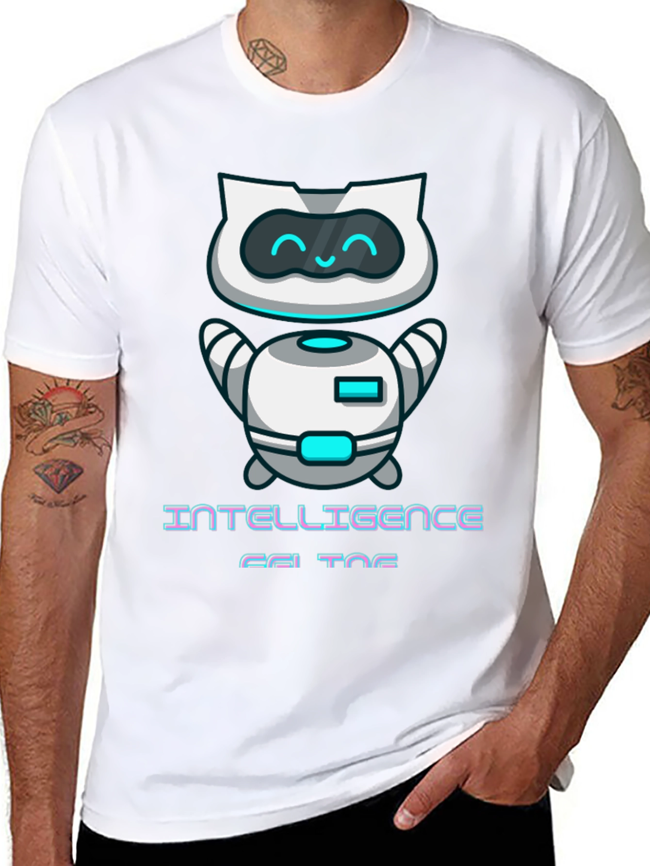 Intelligent Cat Bot Graphic T-Shirt