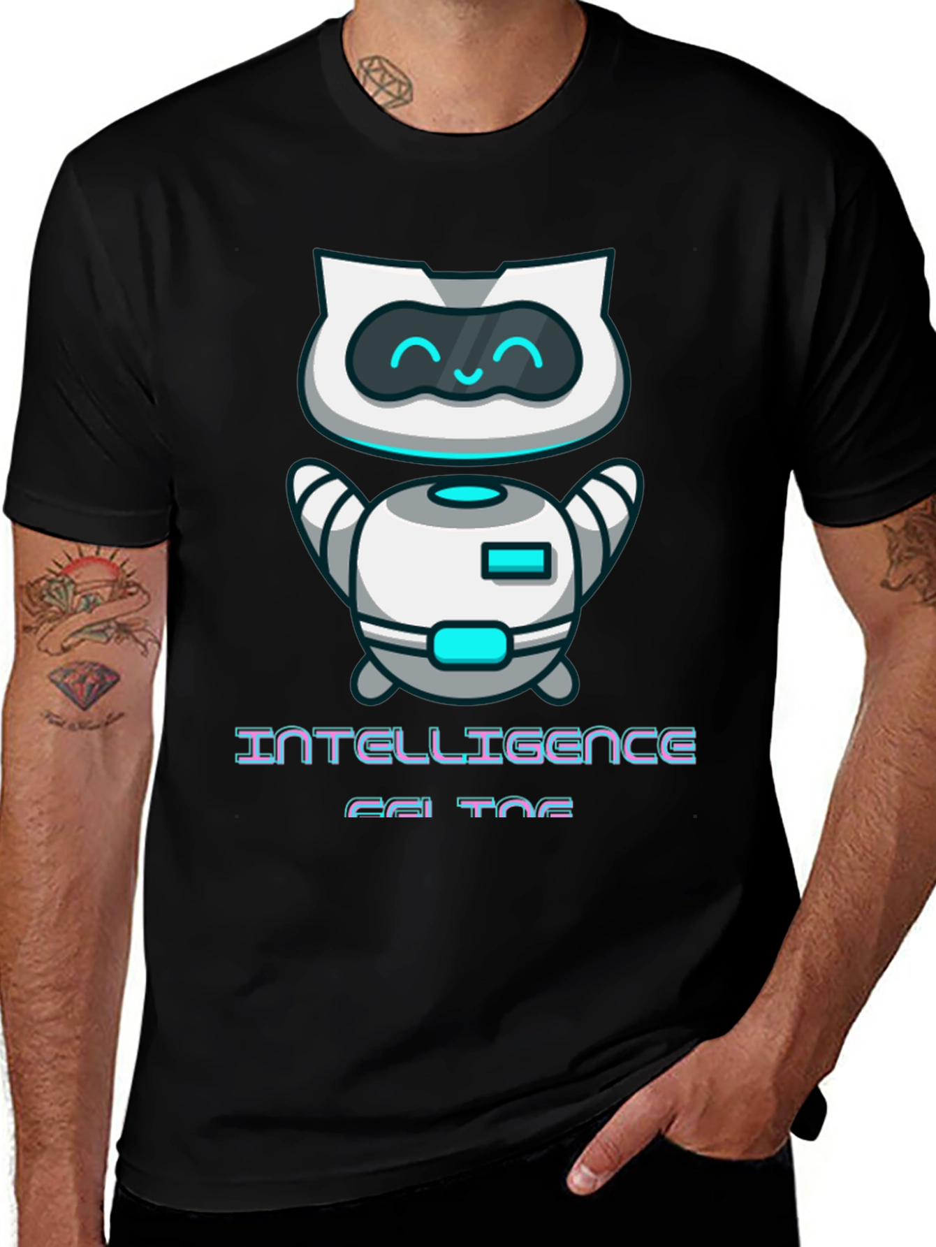 Intelligent Cat Bot Graphic T-Shirt