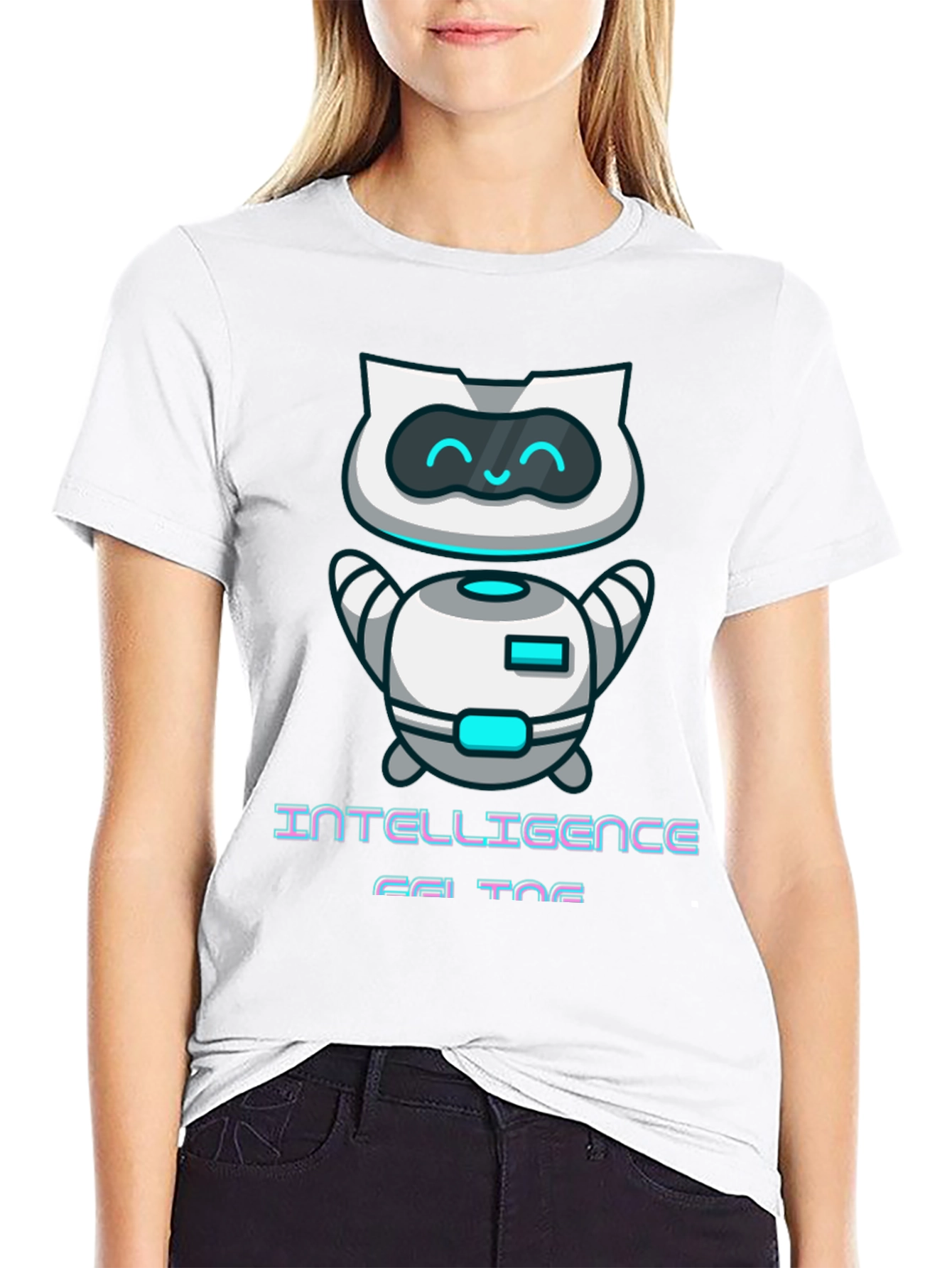 Intelligent Cat Bot Graphic T-Shirt