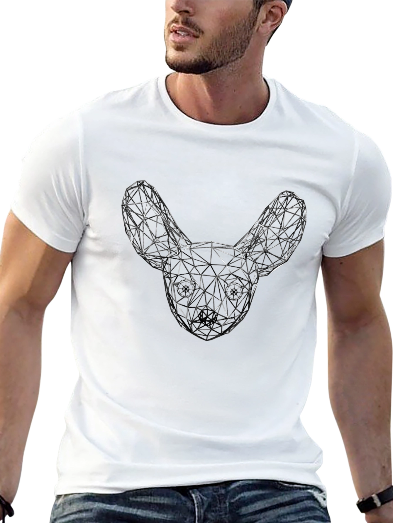 Geometric Dog Head Graphic T-Shirt