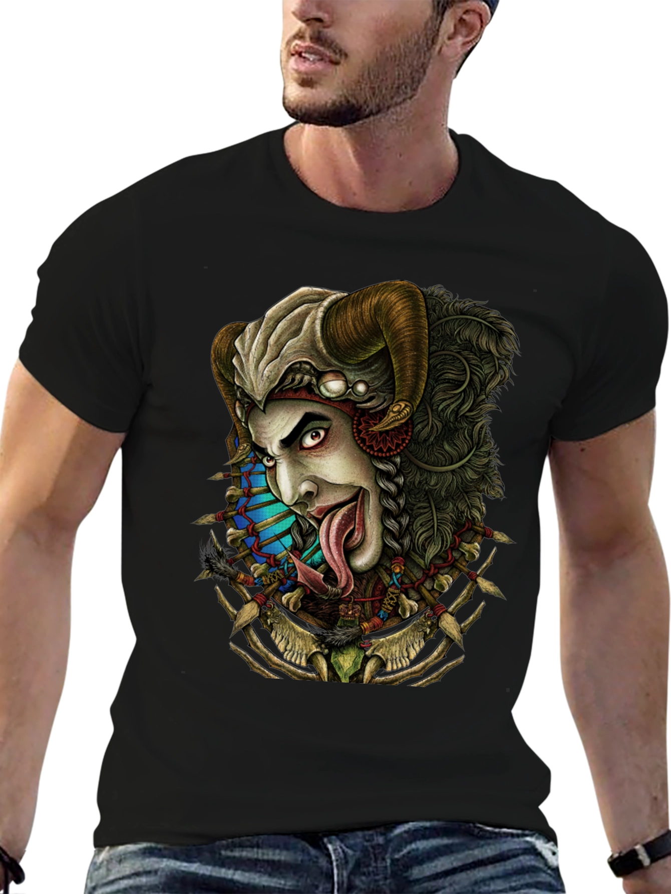 Horned Devil Graphic Print Black T-Shirt