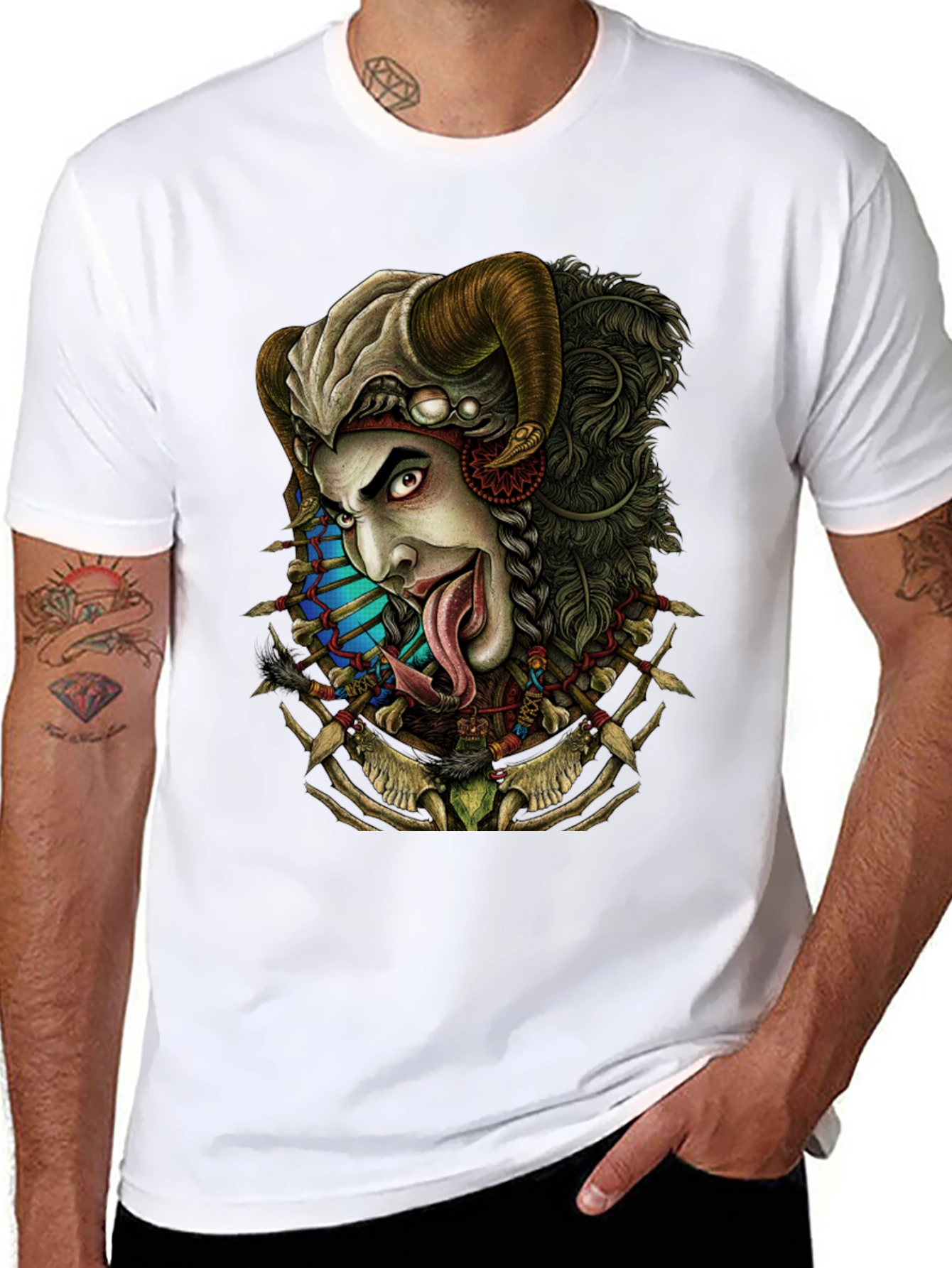 Horned Devil Graphic Print Black T-Shirt