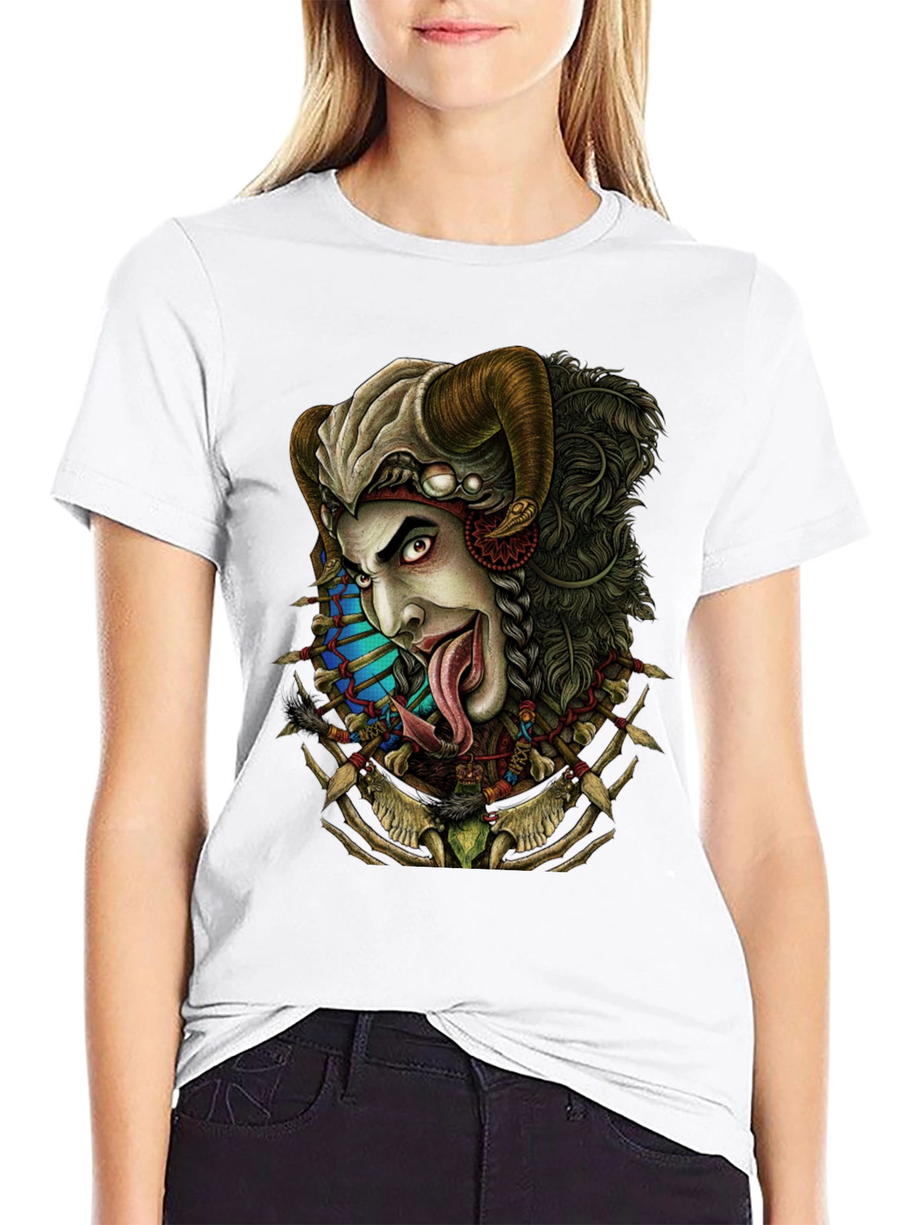 Horned Devil Graphic Print Black T-Shirt
