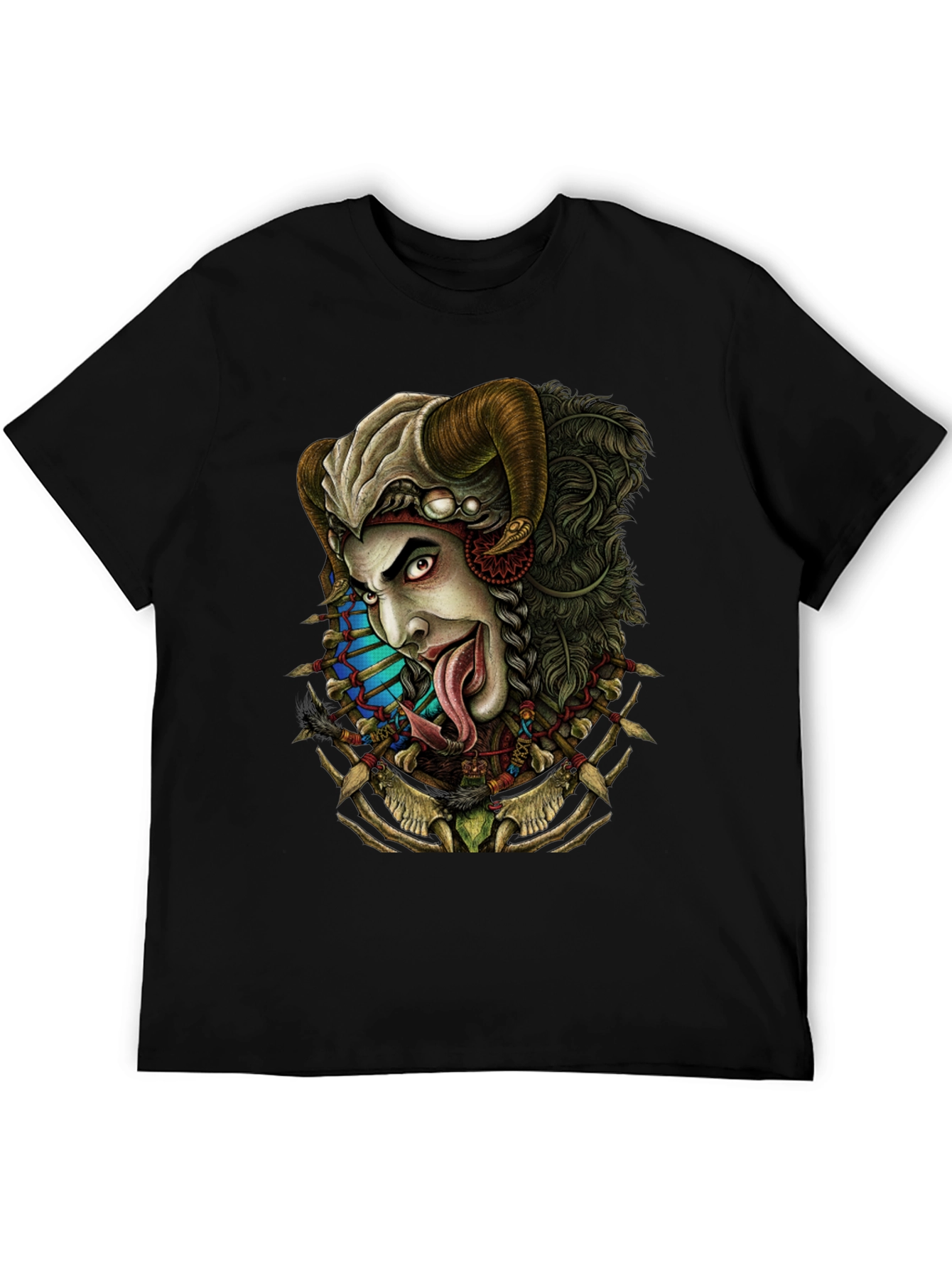 Horned Devil Graphic Print Black T-Shirt