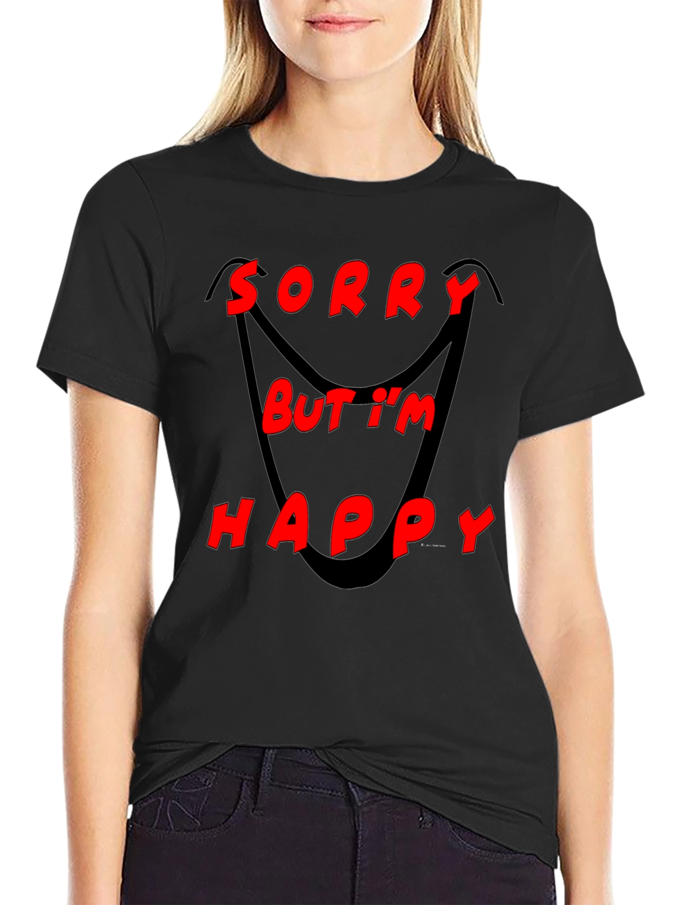 Sorry But Im Happy Graphic Black T-Shirt