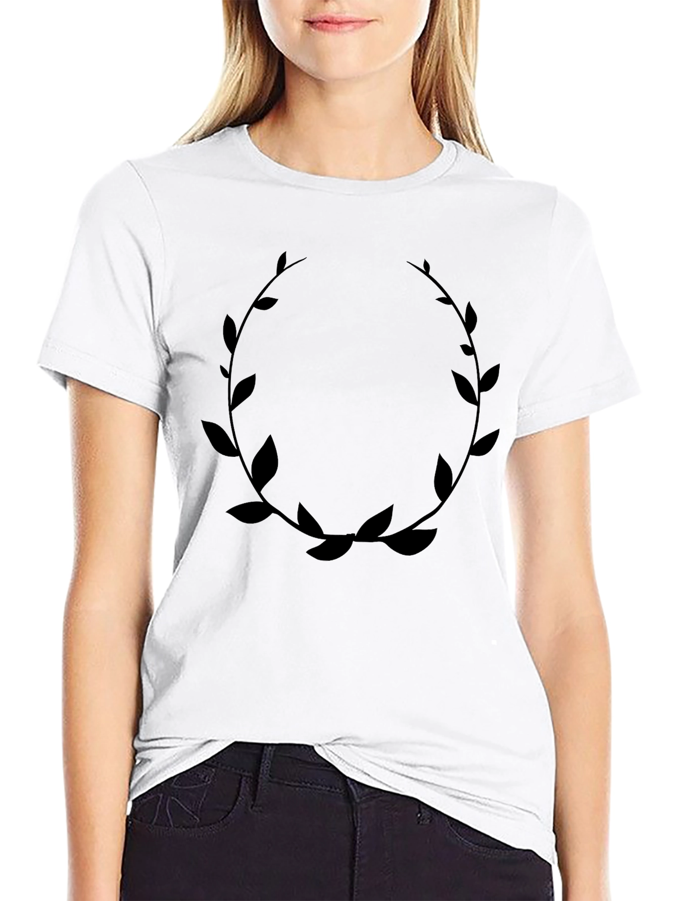 Leaf Wreath Graphic Black T-Shirt - Modern Casual Style