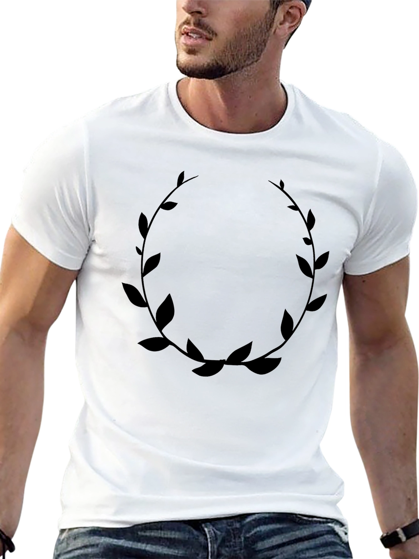 Leaf Wreath Graphic Black T-Shirt - Modern Casual Style
