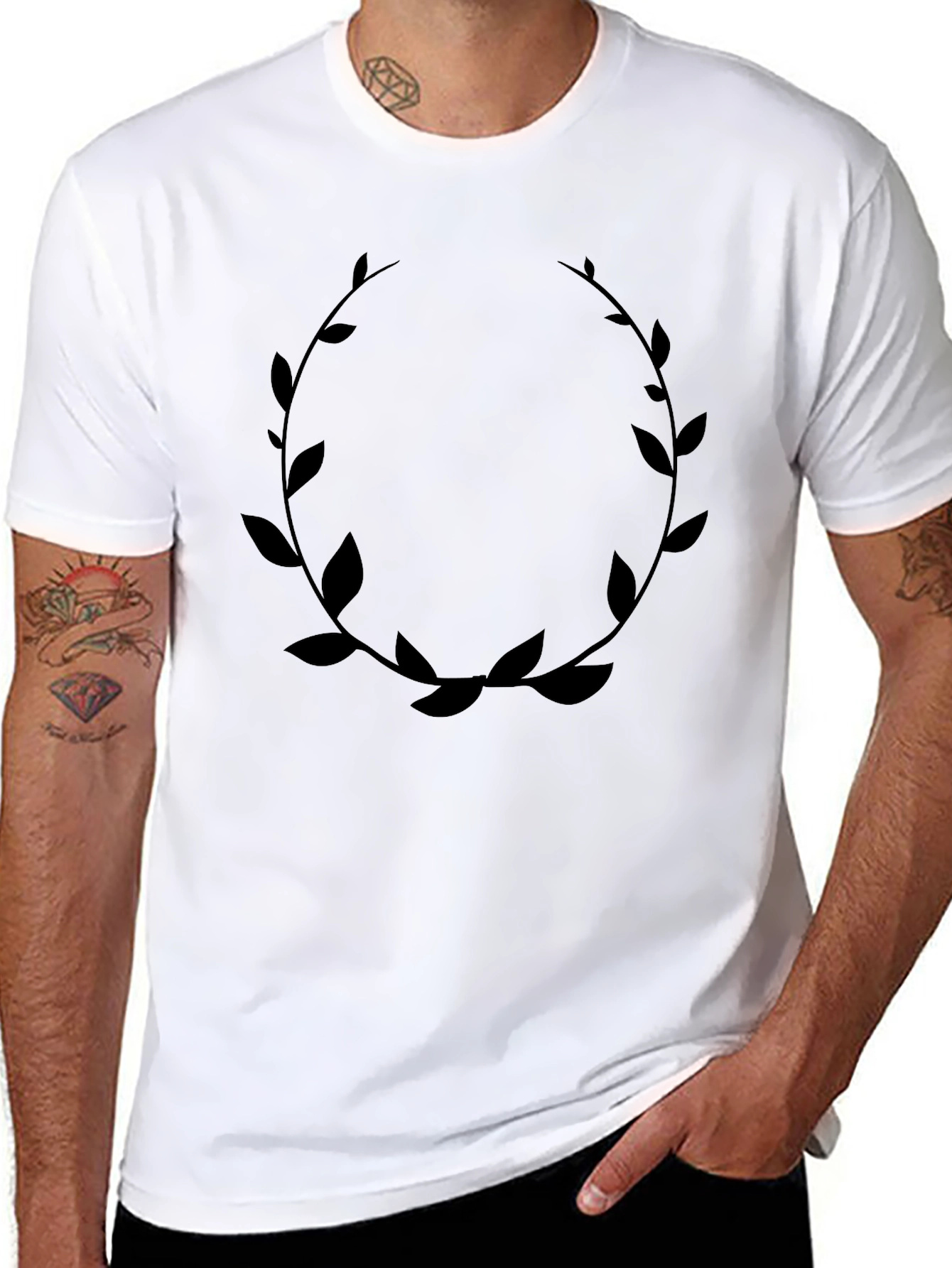 Leaf Wreath Graphic Black T-Shirt - Modern Casual Style