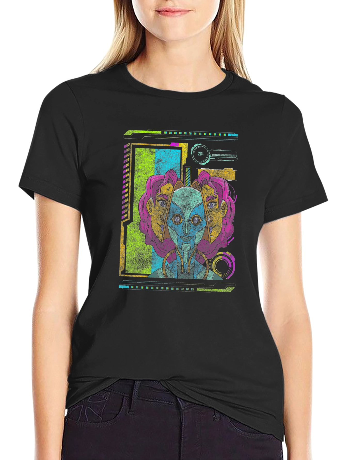 Sci-Fi Alien Head Graphic Tee - Black