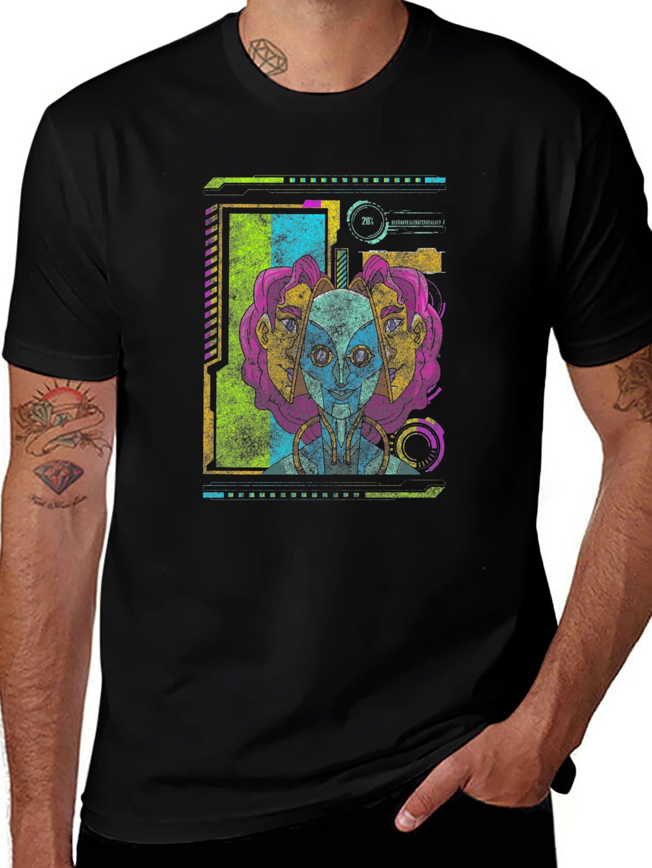 Sci-Fi Alien Head Graphic Tee - Black