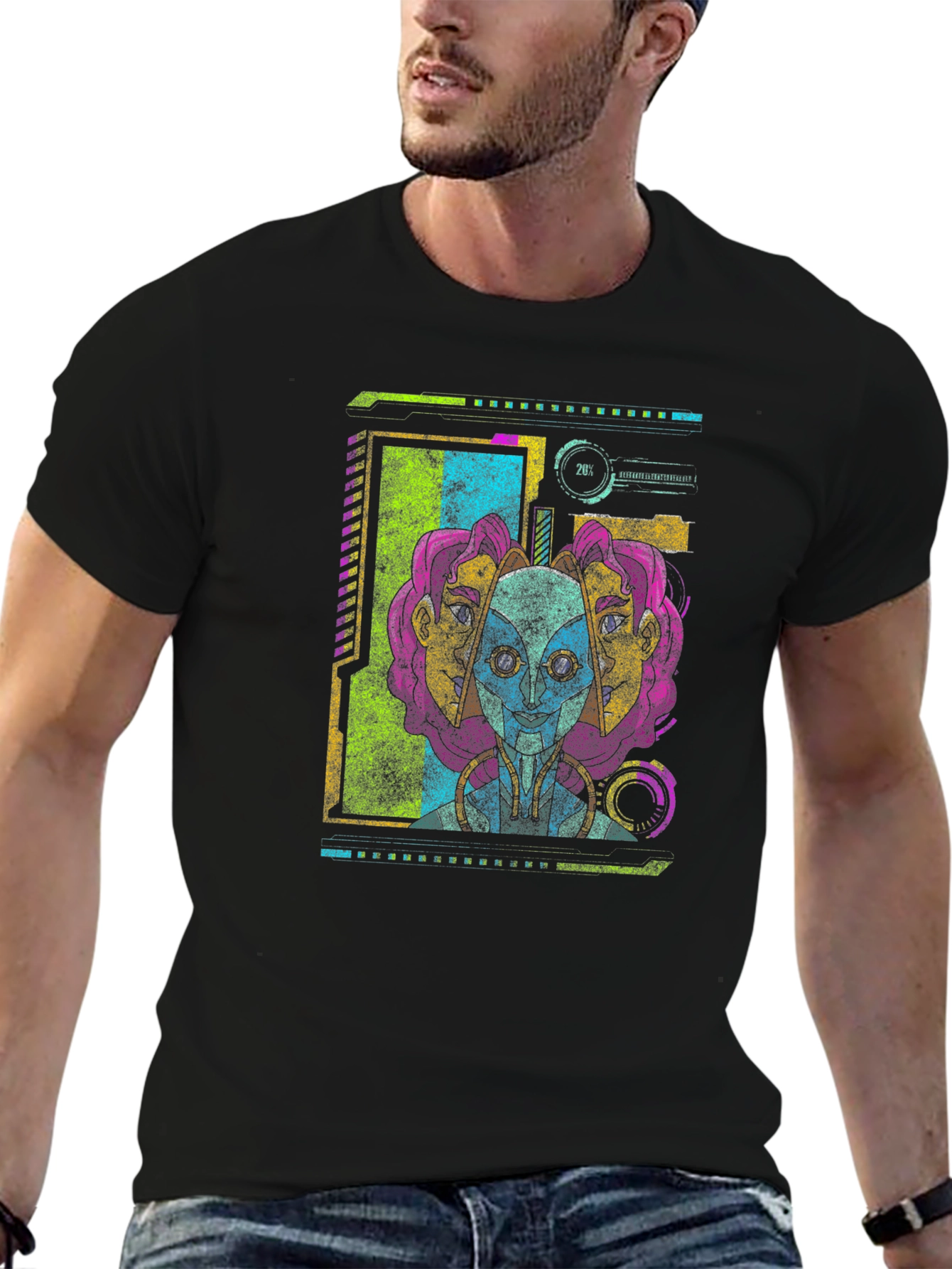 Sci-Fi Alien Head Graphic Tee - Black