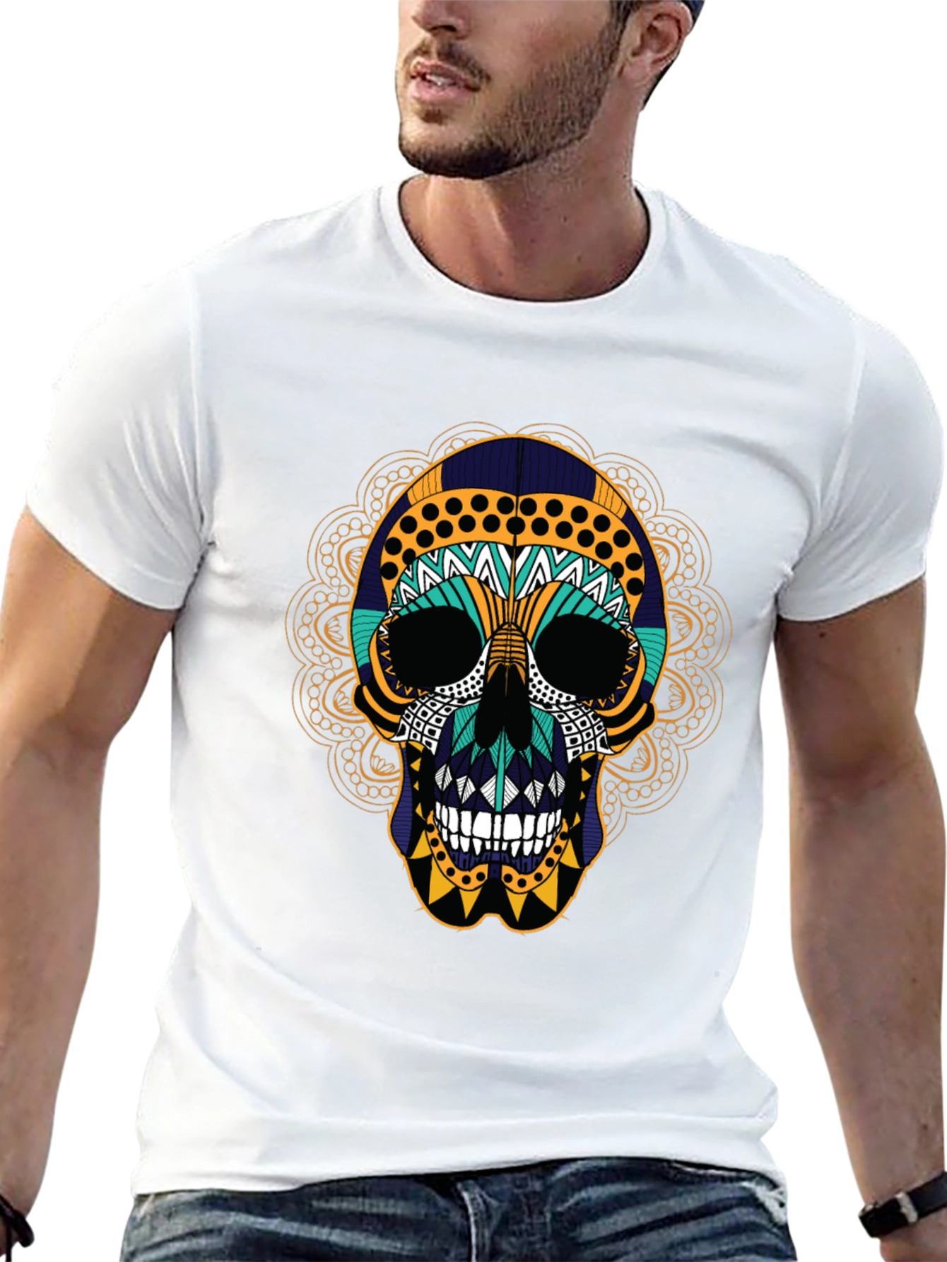 Day of the Dead Skull Graphic Tee - Black