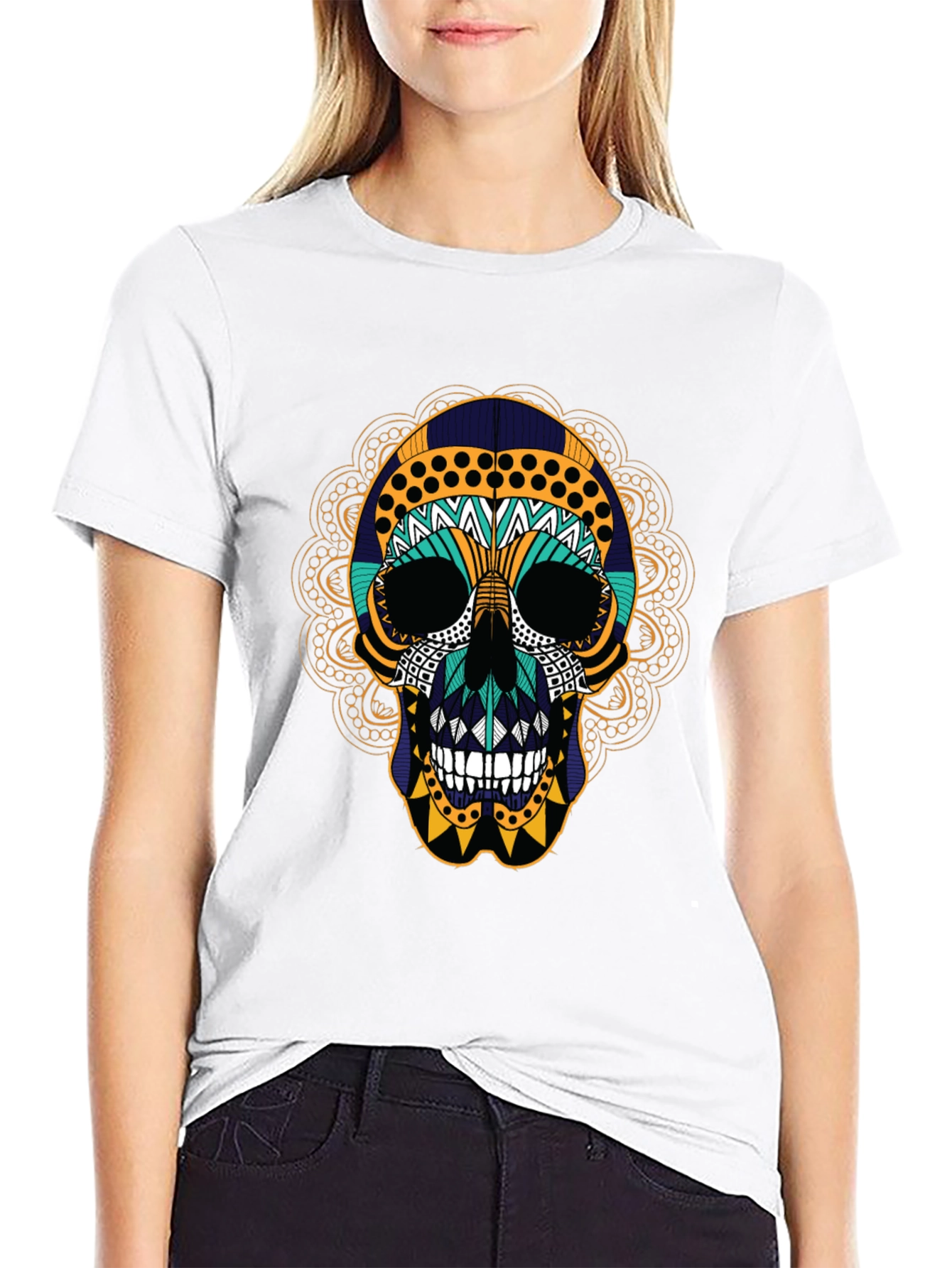 Day of the Dead Skull Graphic Tee - Black