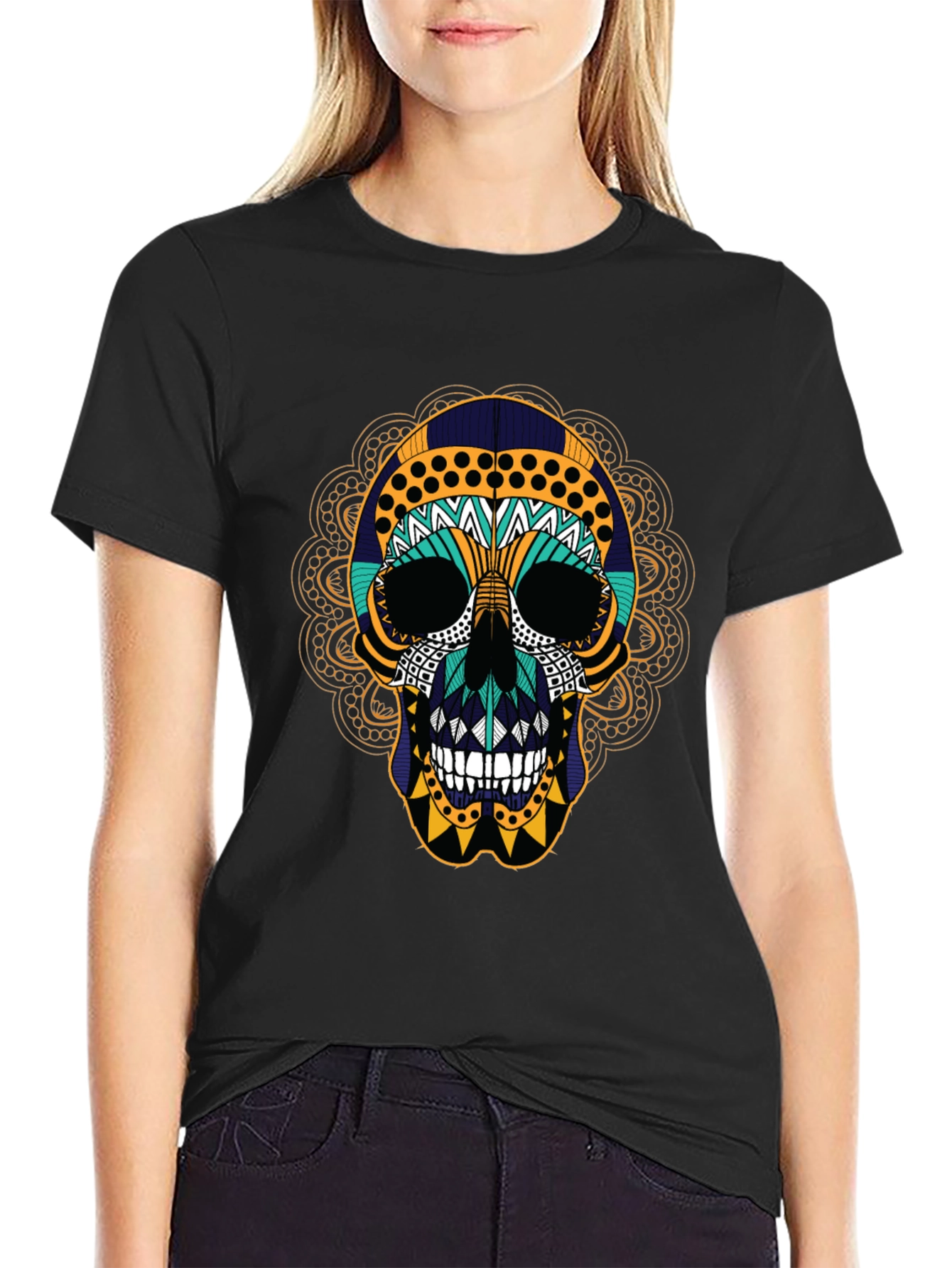Day of the Dead Skull Graphic Tee - Black
