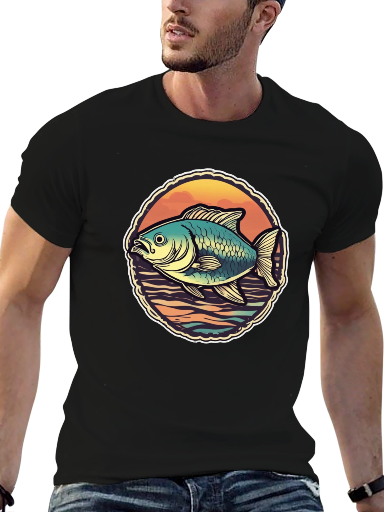 Mens Fish Graphic T-Shirt - Retro Design