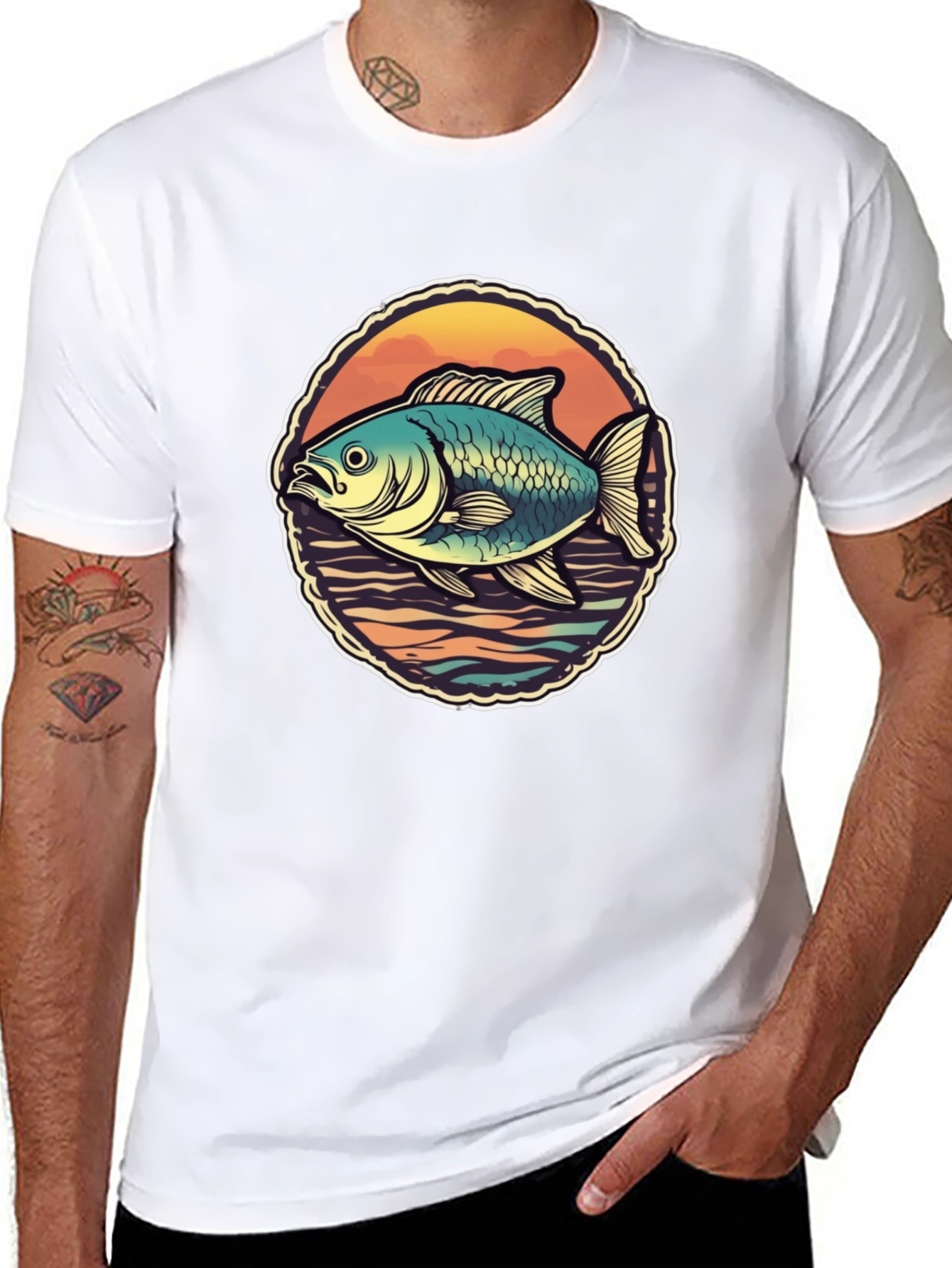 Mens Fish Graphic T-Shirt - Retro Design