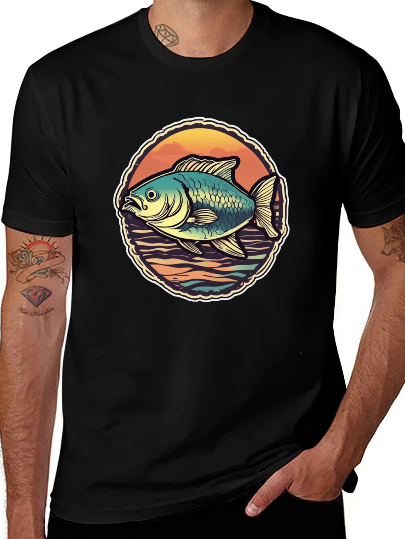 Mens Fish Graphic T-Shirt - Retro Design