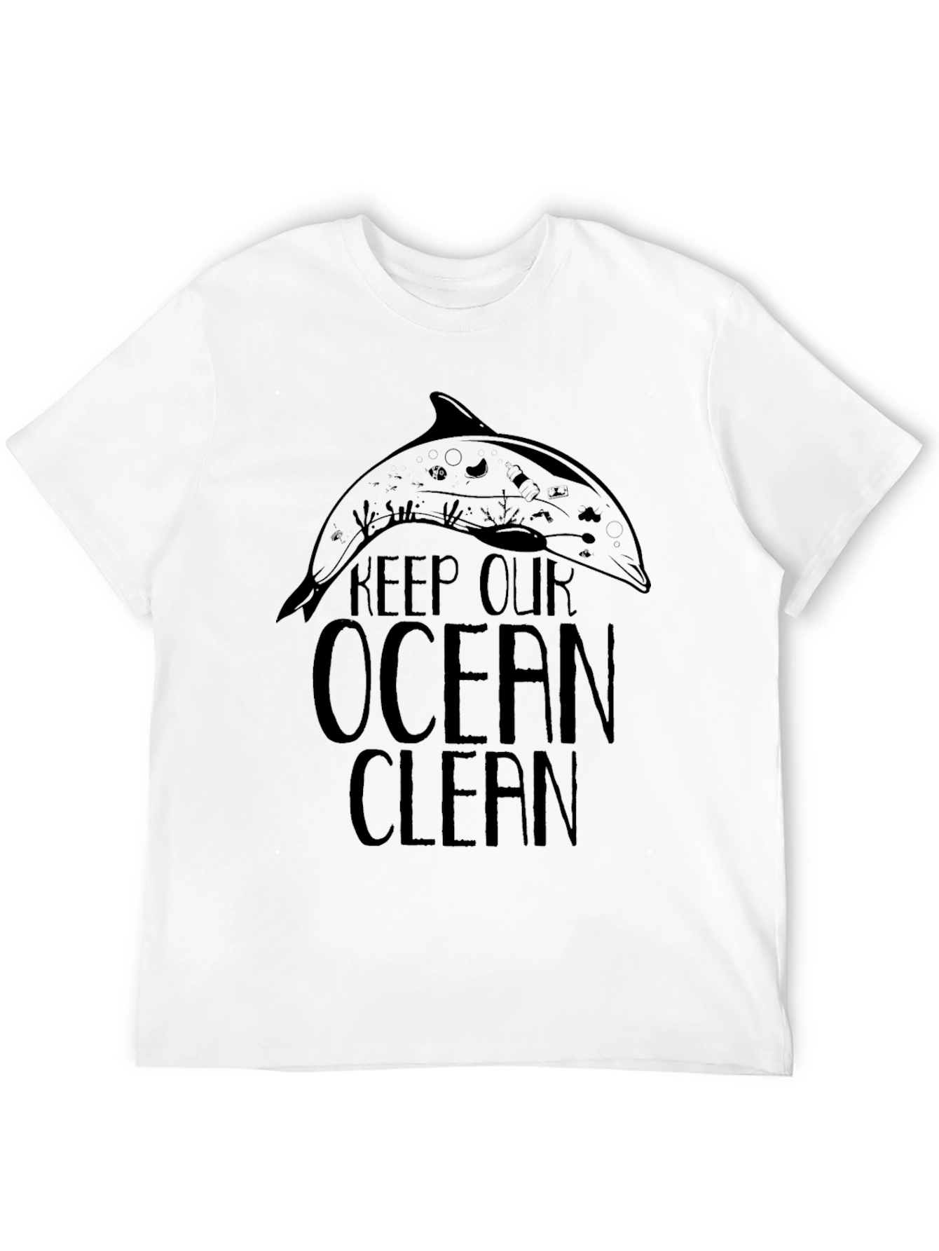 Keep Our Ocean Clean Dolphin Graphic Tee - Black