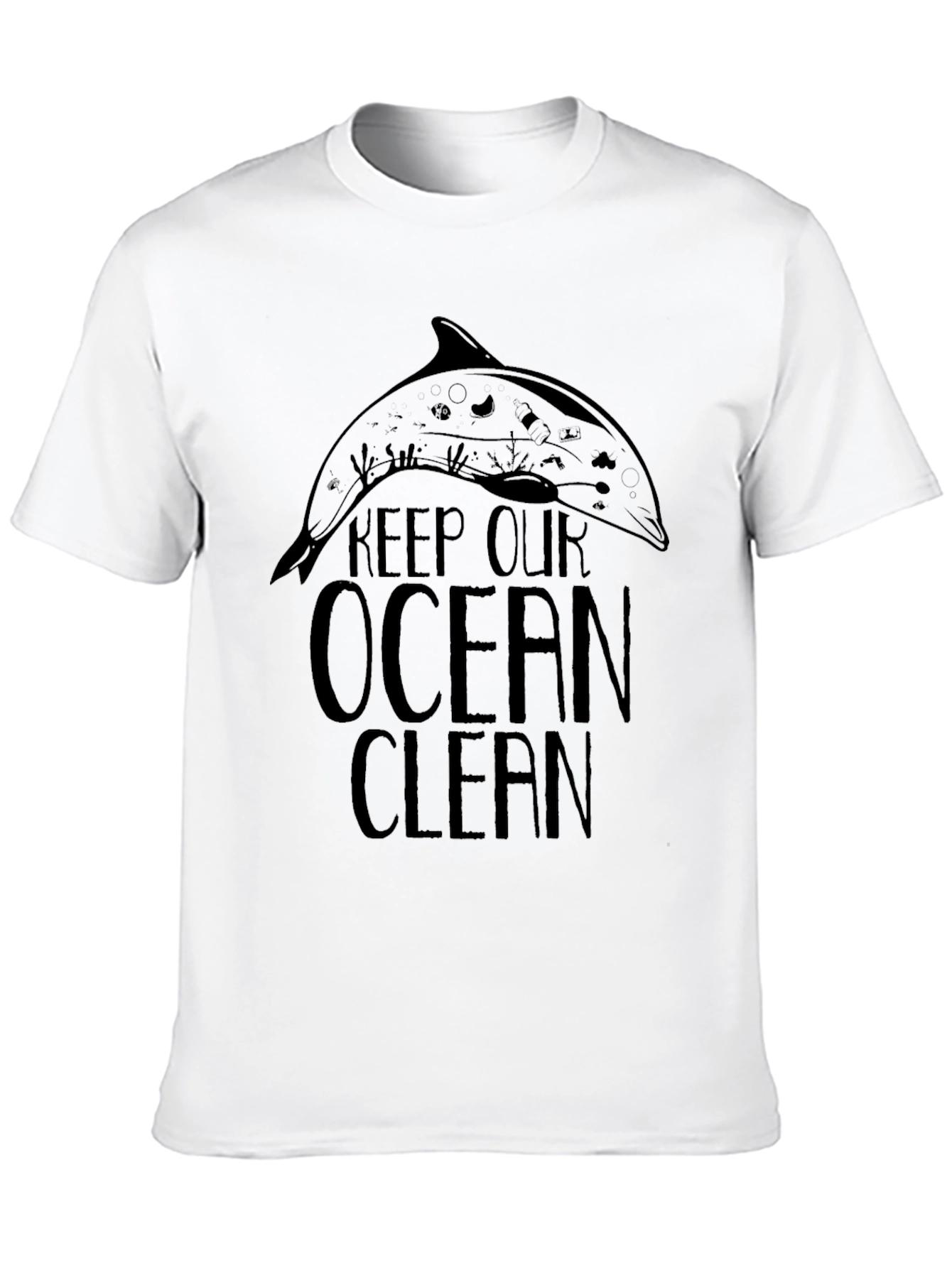 Keep Our Ocean Clean Dolphin Graphic Tee - Black