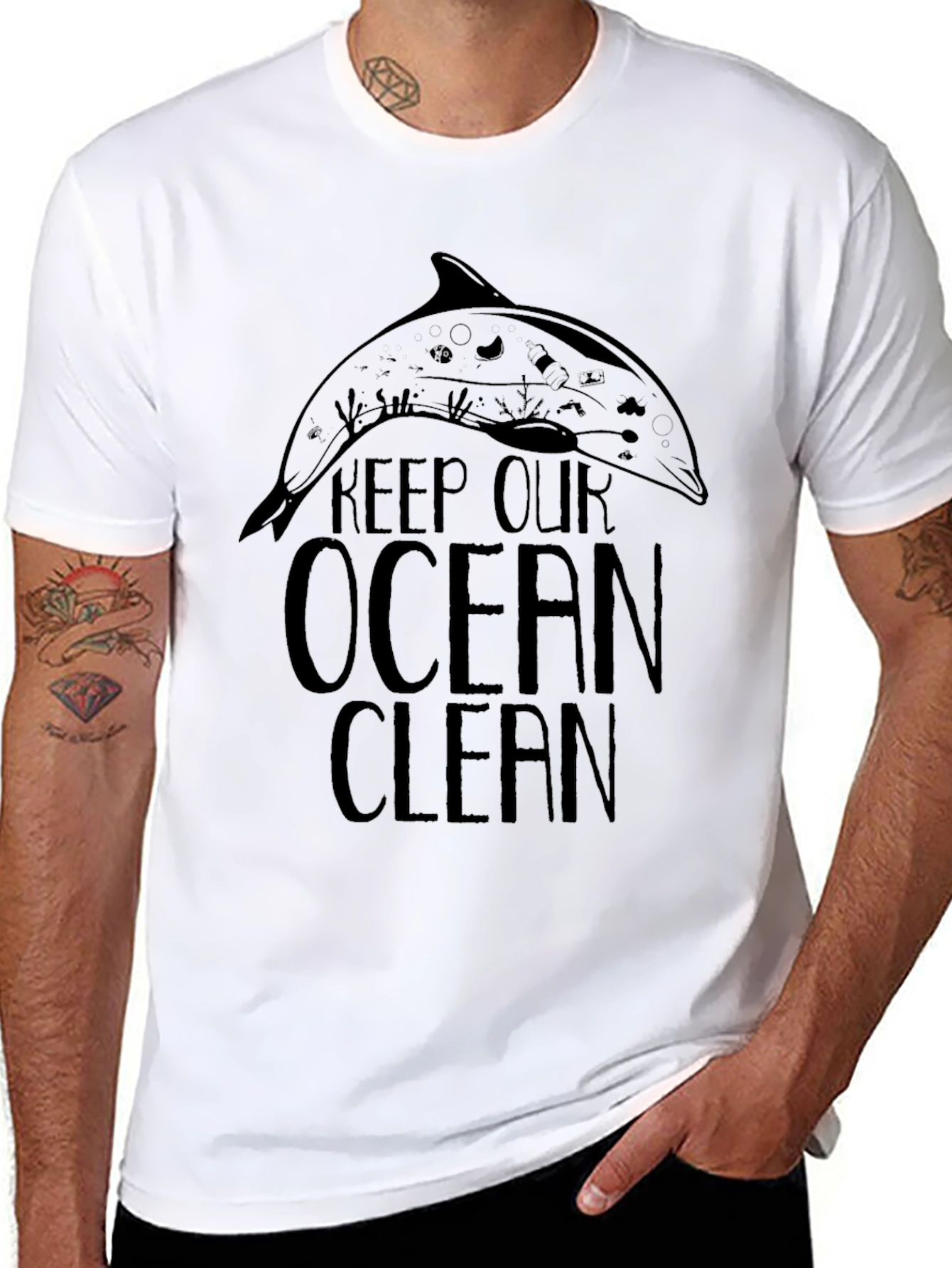 Keep Our Ocean Clean Dolphin Graphic Tee - Black