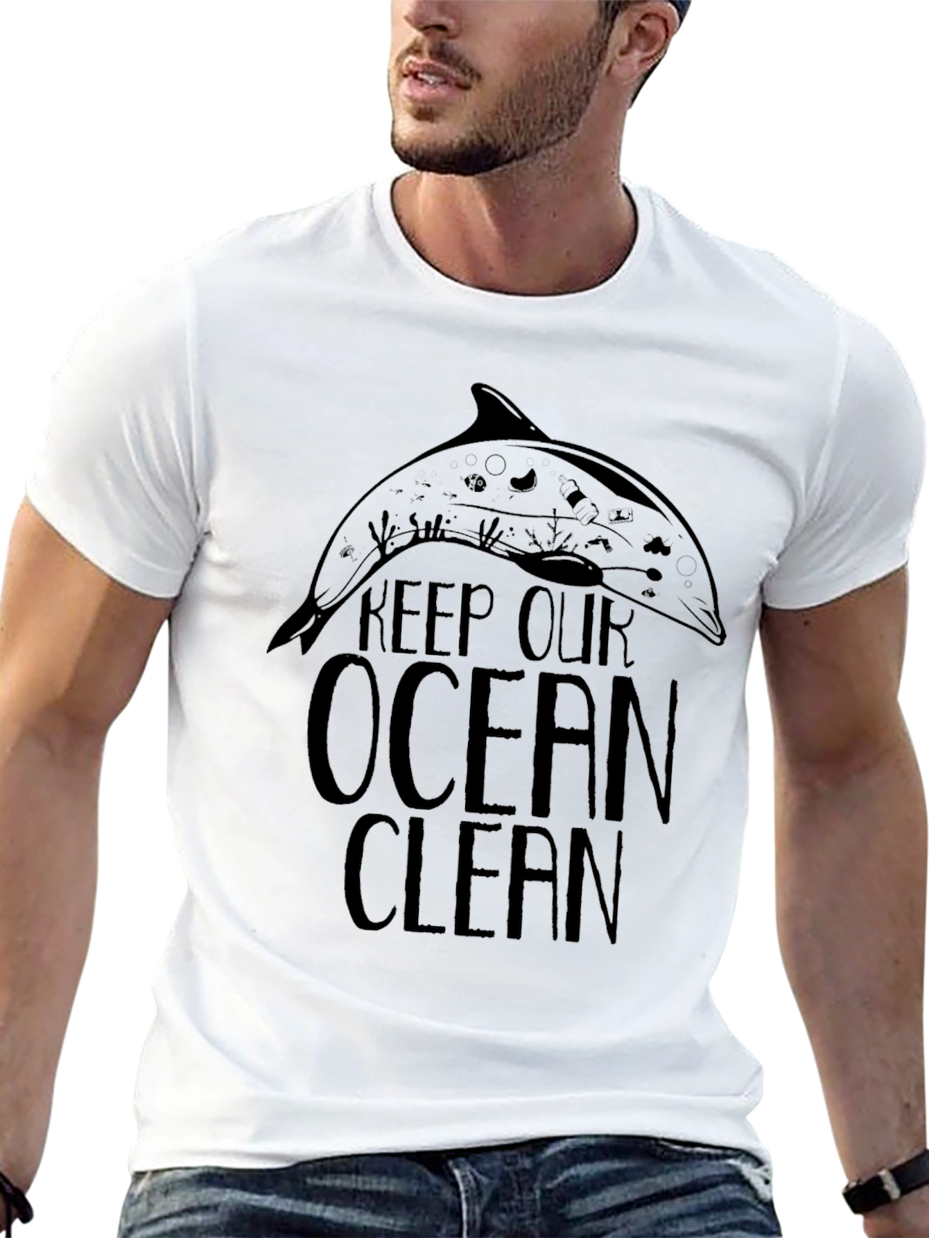 Keep Our Ocean Clean Dolphin Graphic Tee - Black