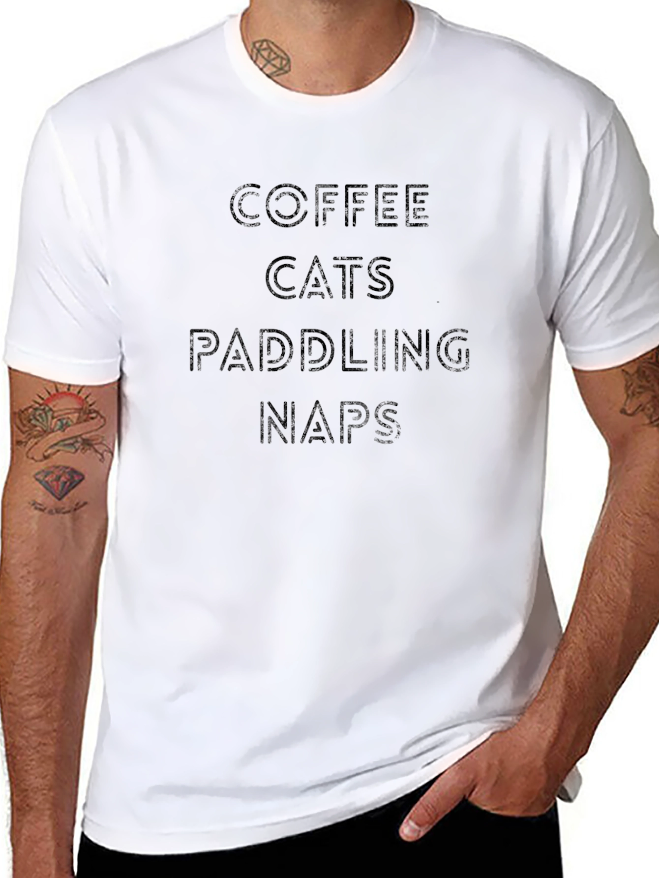 Coffee Cats Paddling Naps Black T-Shirt