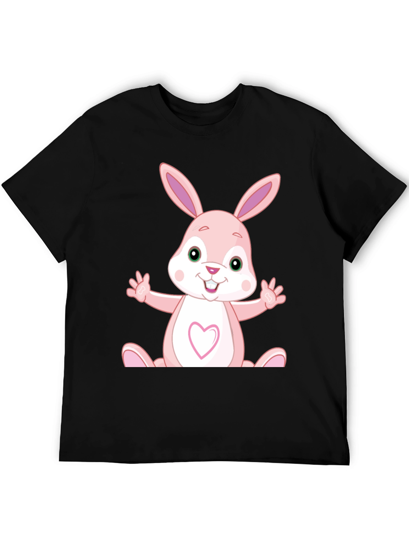 Cute Cartoon Rabbit Graphic Black T-Shirt