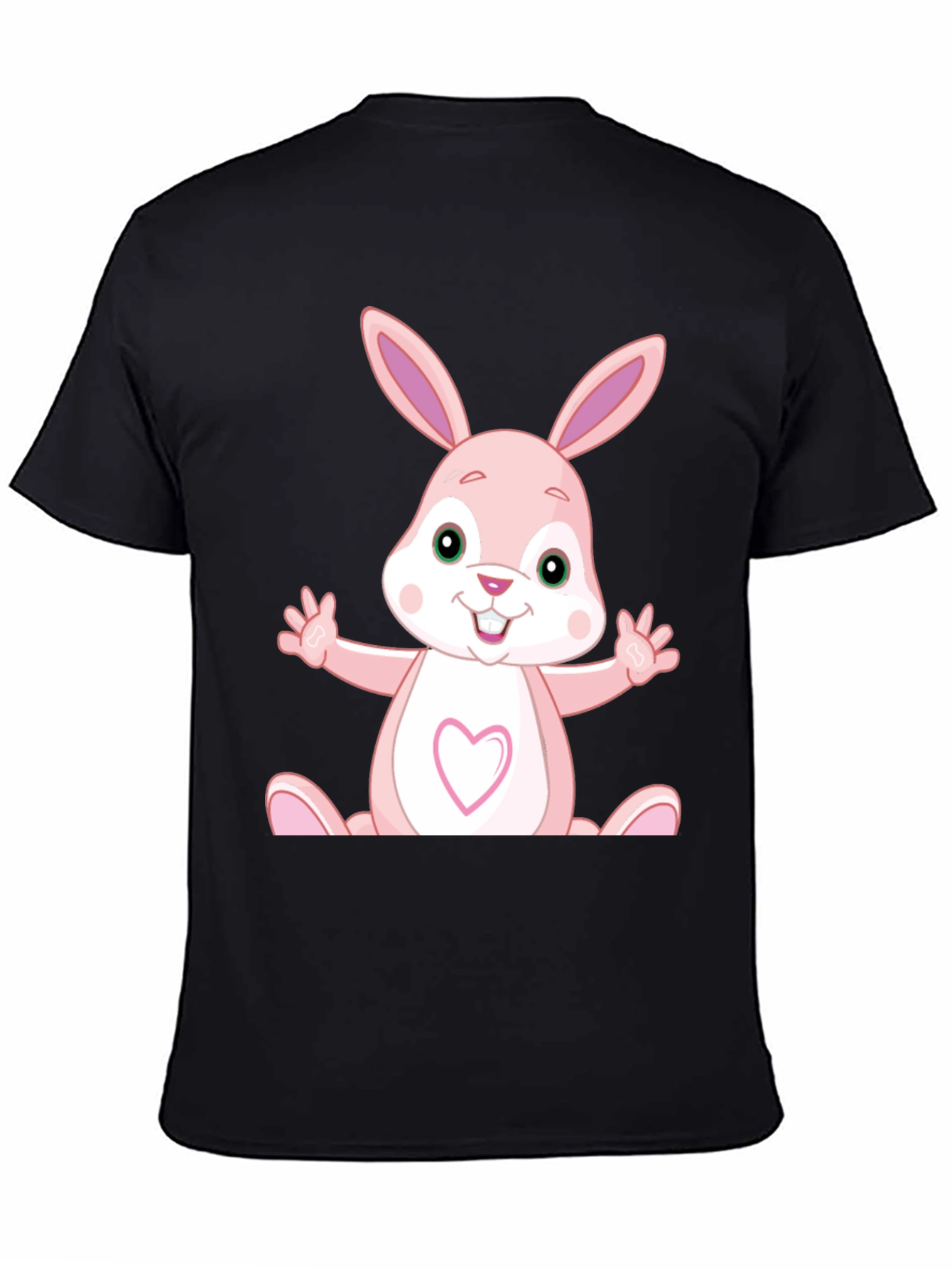 Cute Cartoon Rabbit Graphic Black T-Shirt
