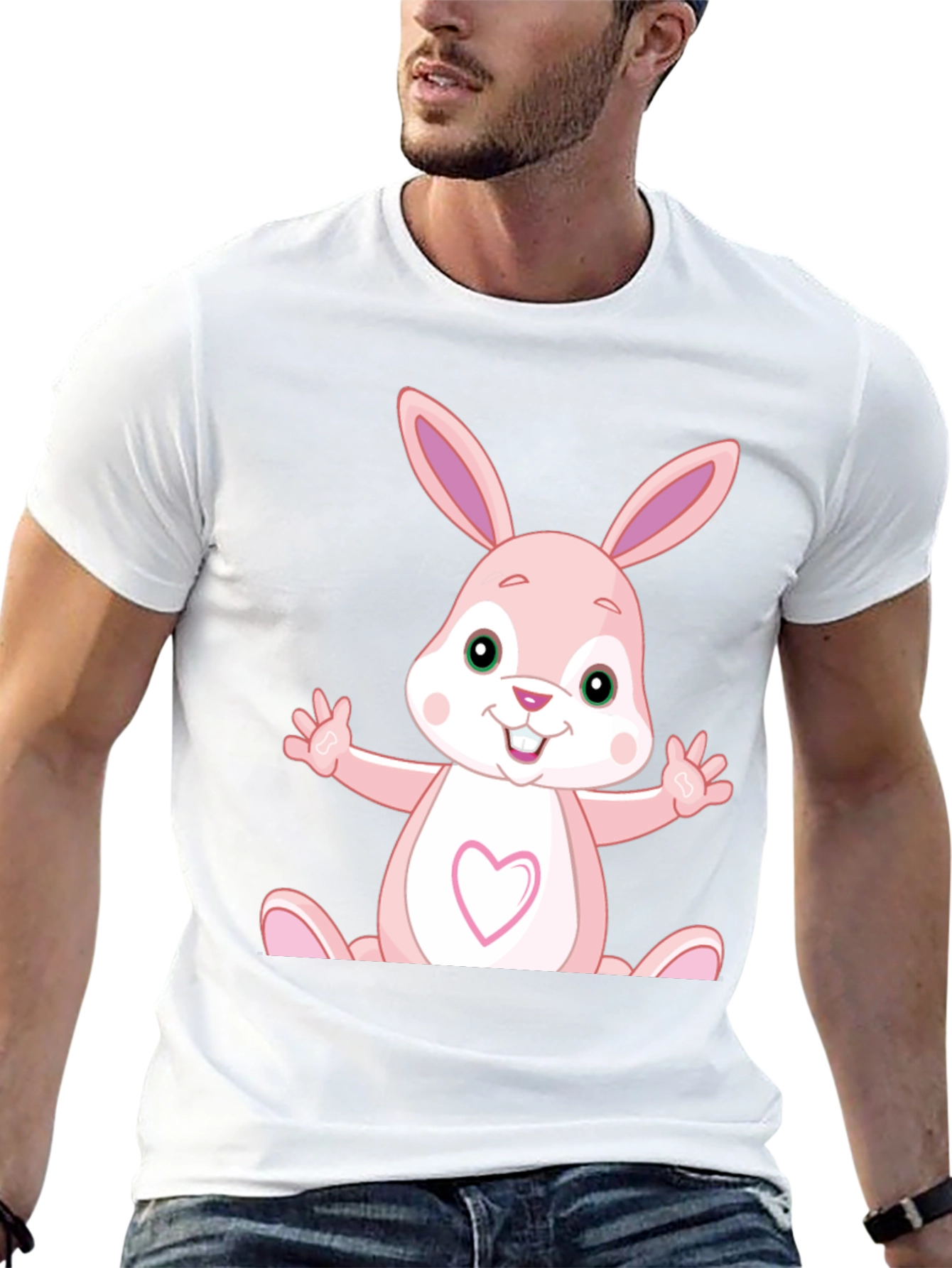 Cute Cartoon Rabbit Graphic Black T-Shirt