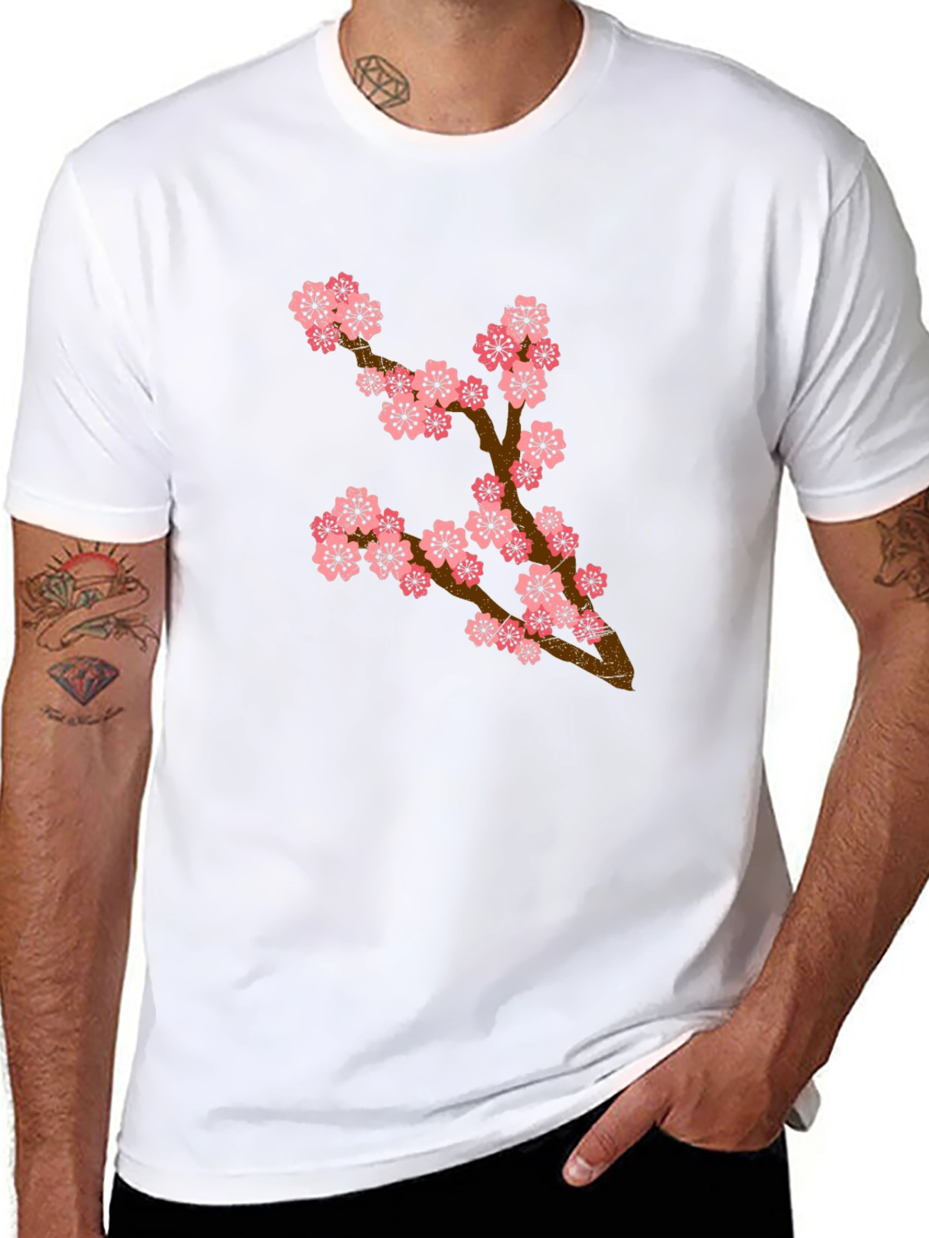Cherry Blossom Branch Black T-Shirt