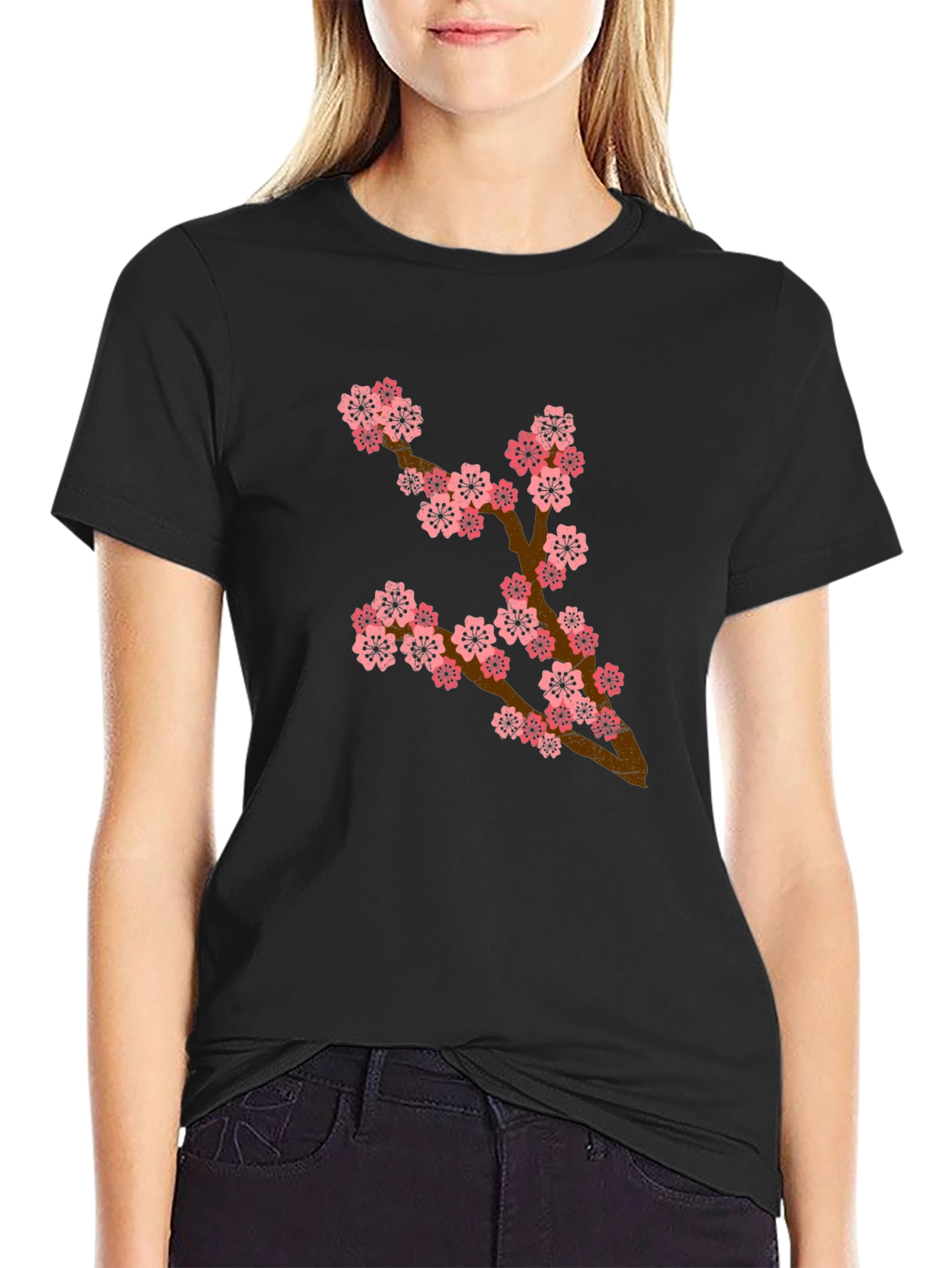 Cherry Blossom Branch Black T-Shirt