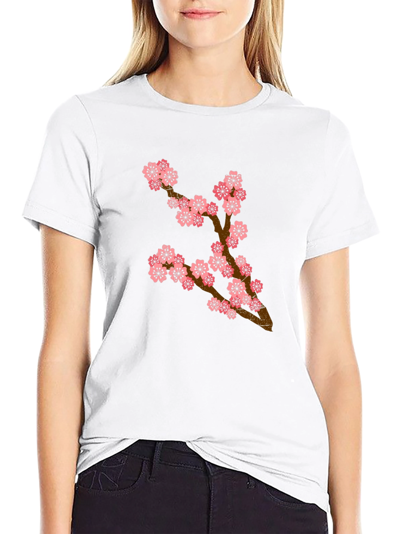 Cherry Blossom Branch Black T-Shirt