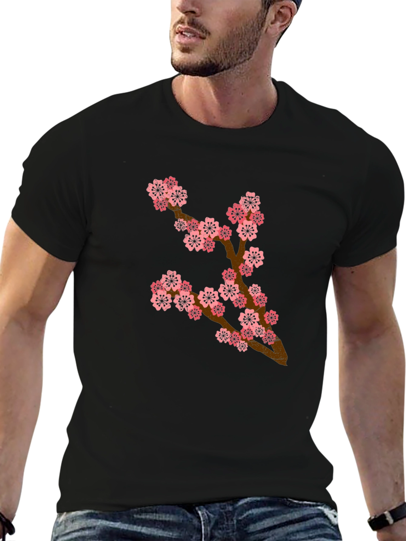 Cherry Blossom Branch Black T-Shirt