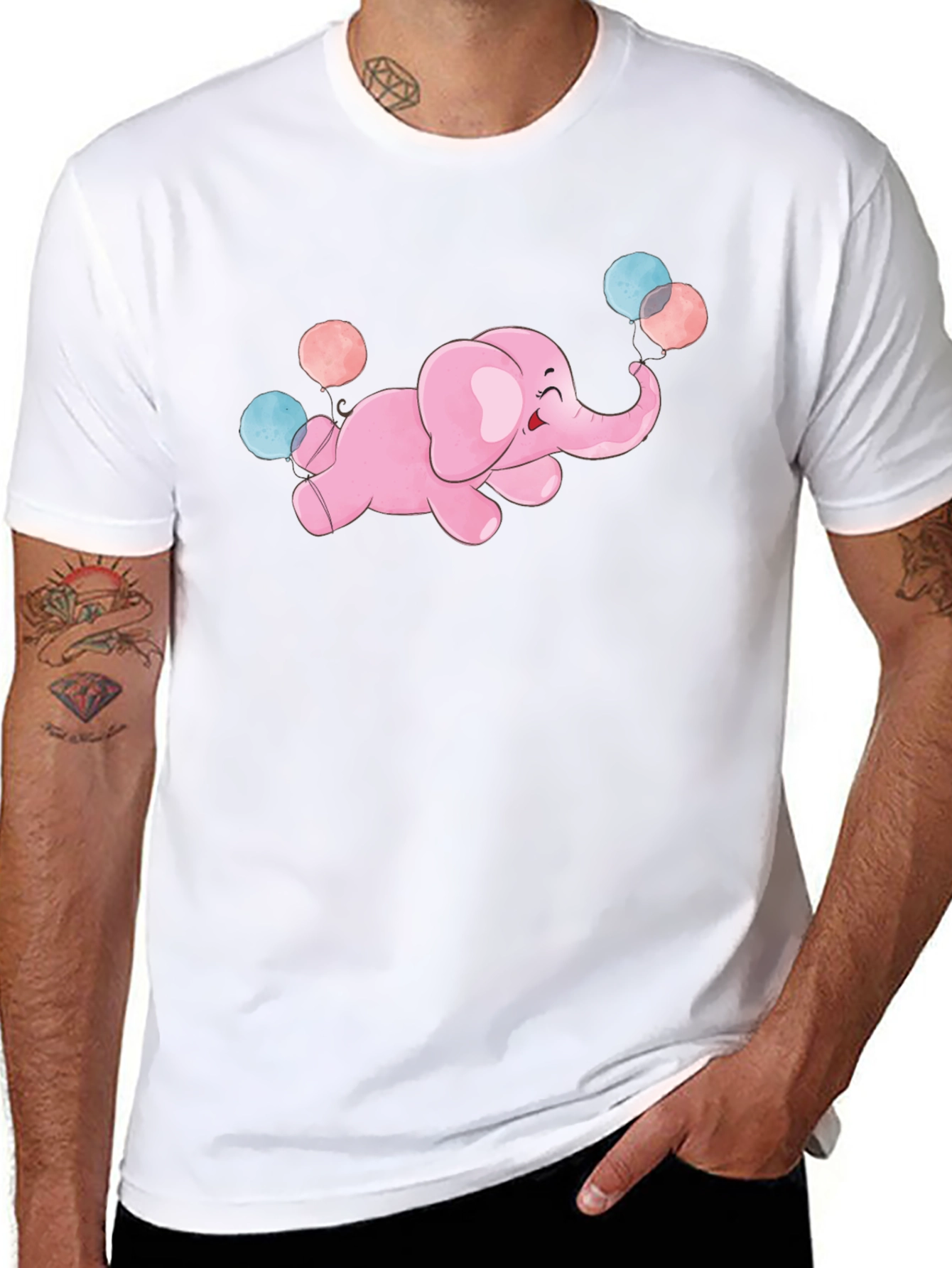 Cute Elephant Balloons Graphic Tee - Black