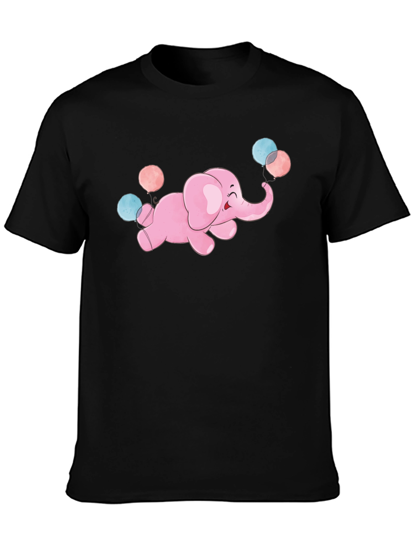 Cute Elephant Balloons Graphic Tee - Black