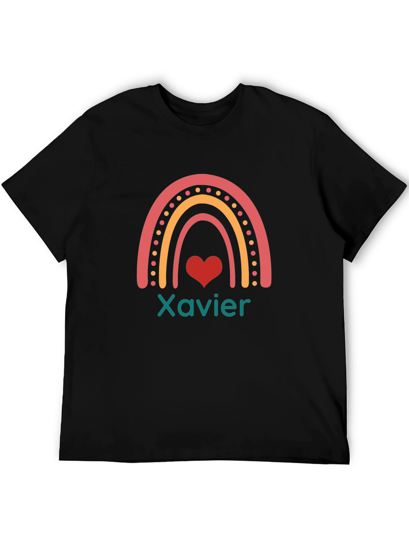 Xavier Rainbow Heart Personalized Black T-Shirt