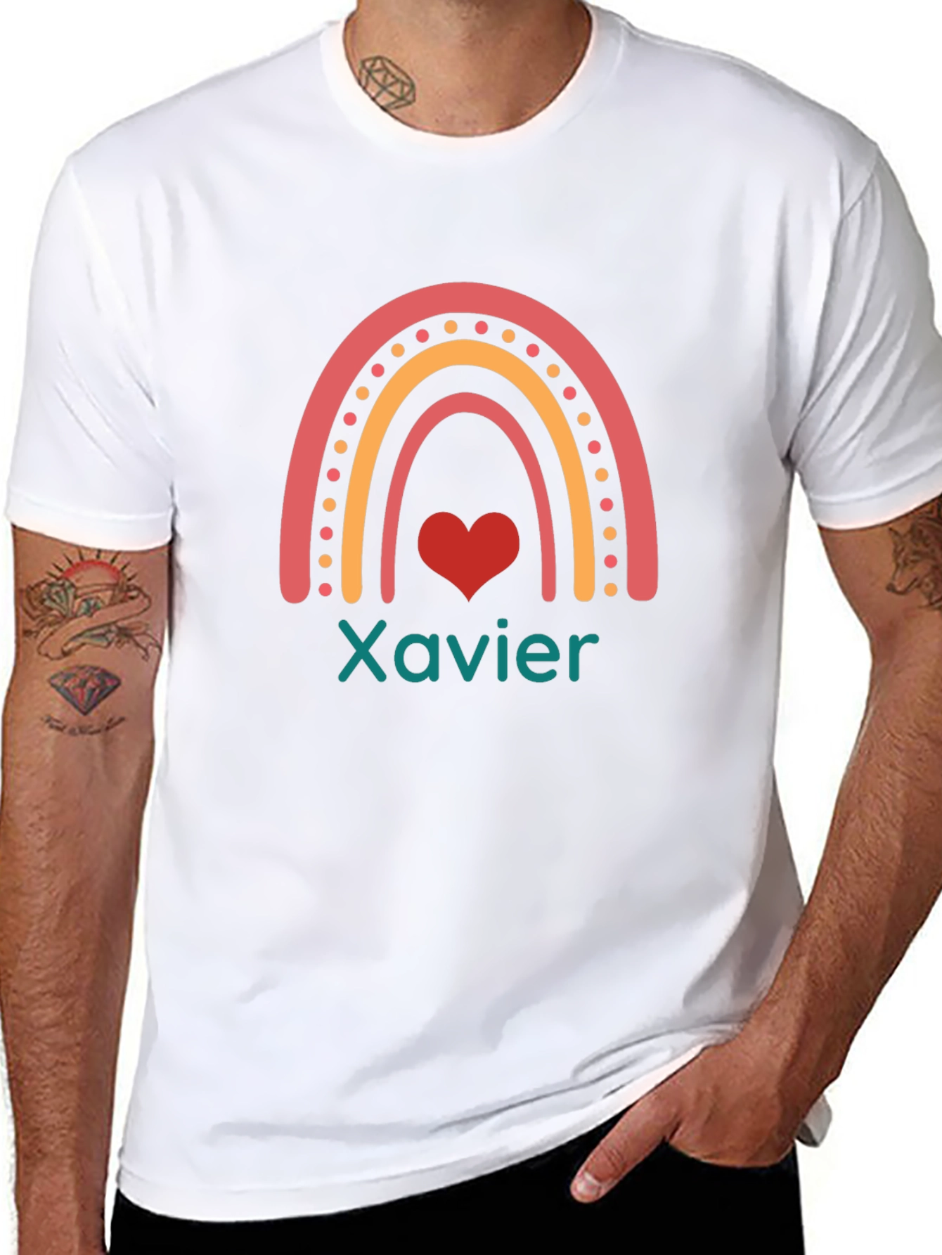 Xavier Rainbow Heart Personalized Black T-Shirt