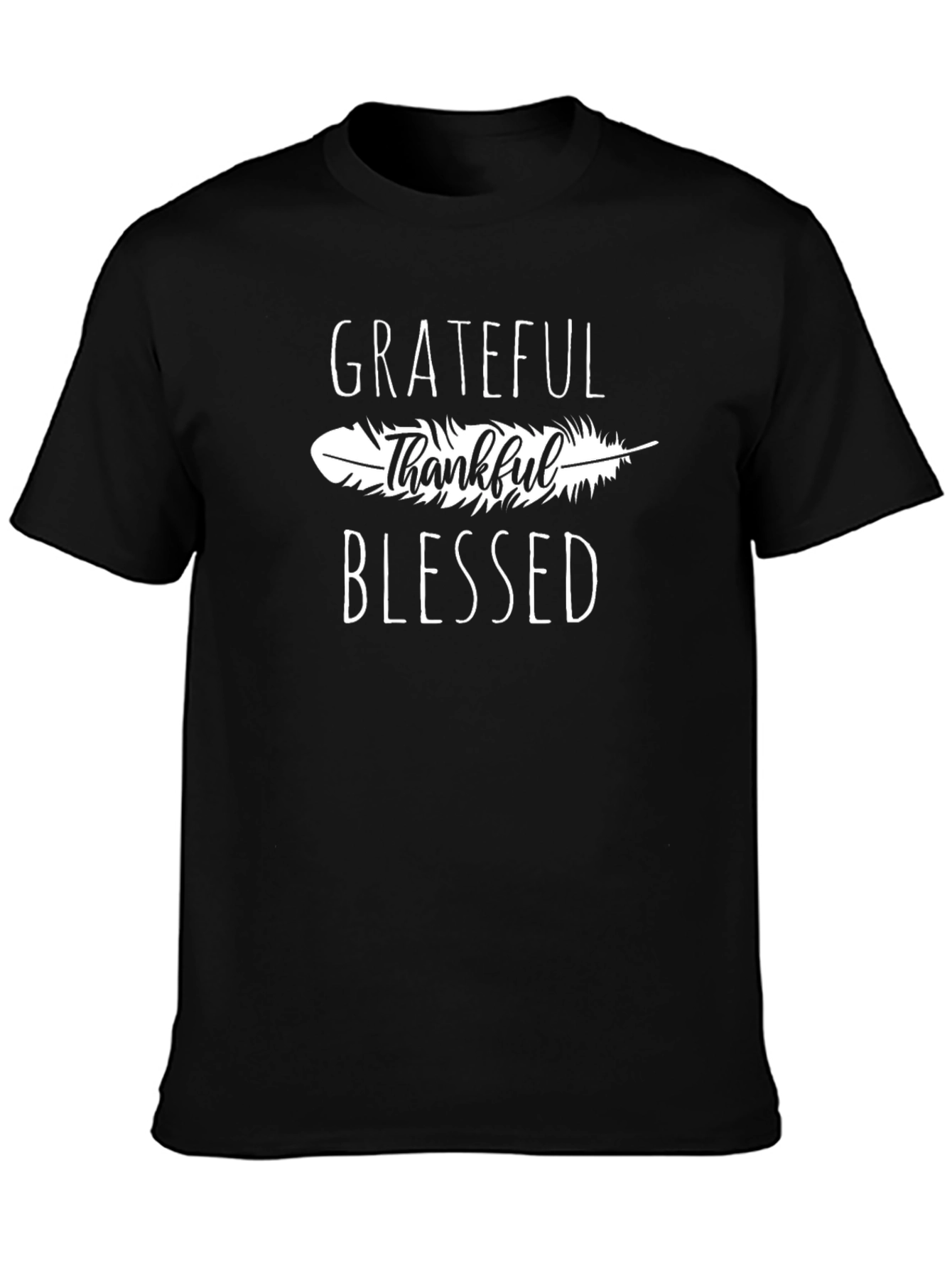 Grateful Thankful Blessed T-Shirt - Feather Design
