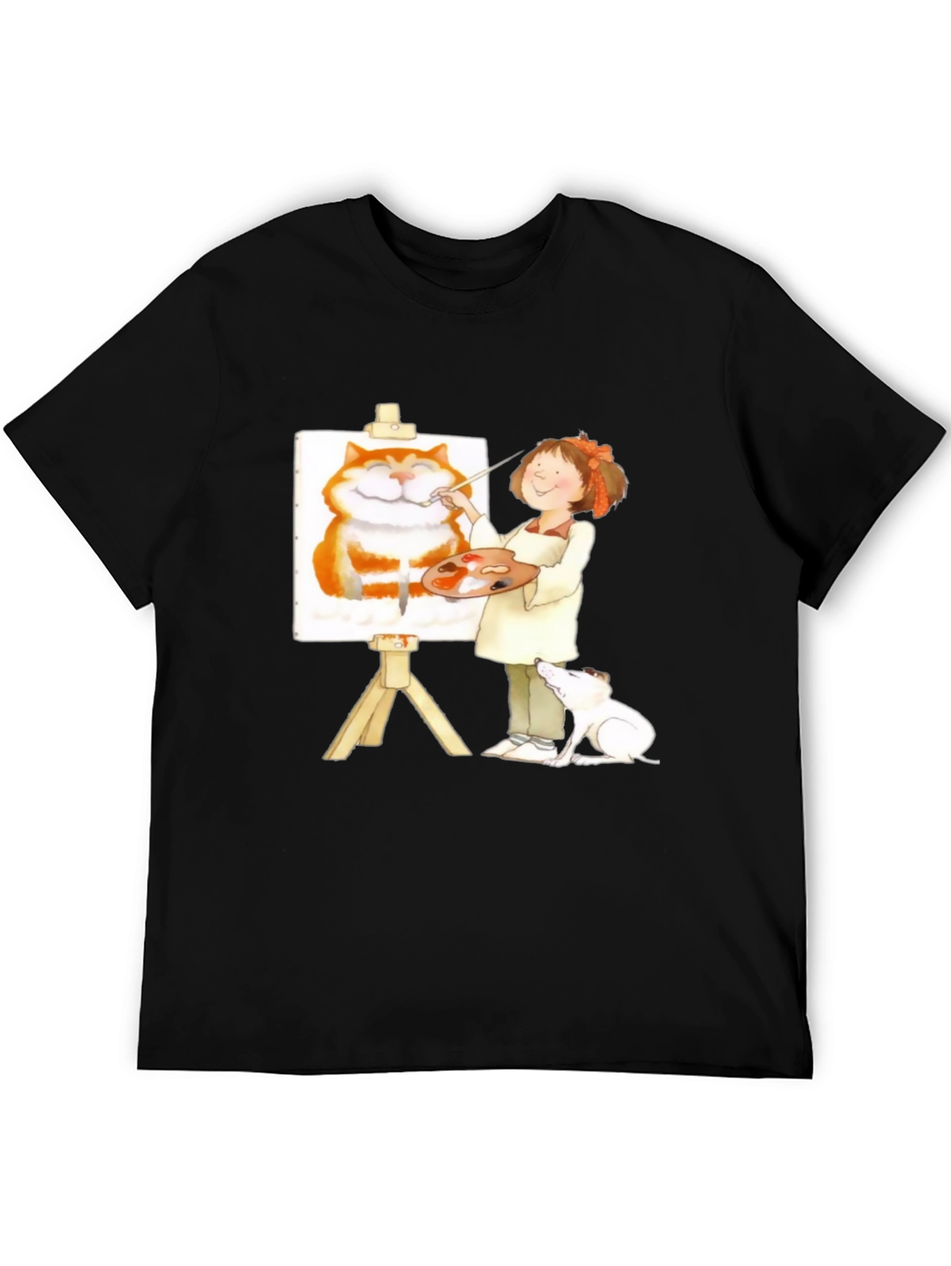 Painter Girl Cat Portrait Graphic T-Shirt