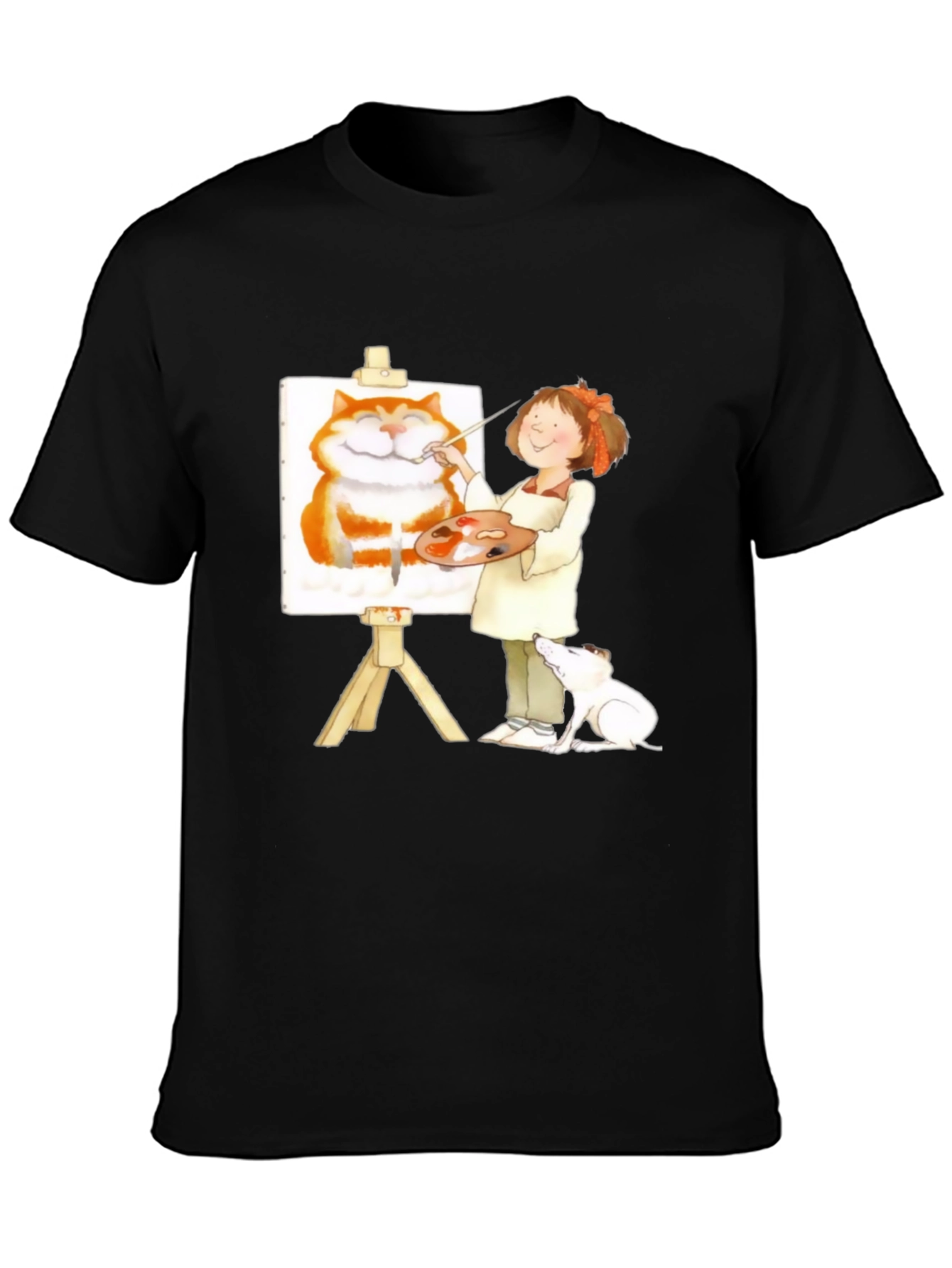 Painter Girl Cat Portrait Graphic T-Shirt