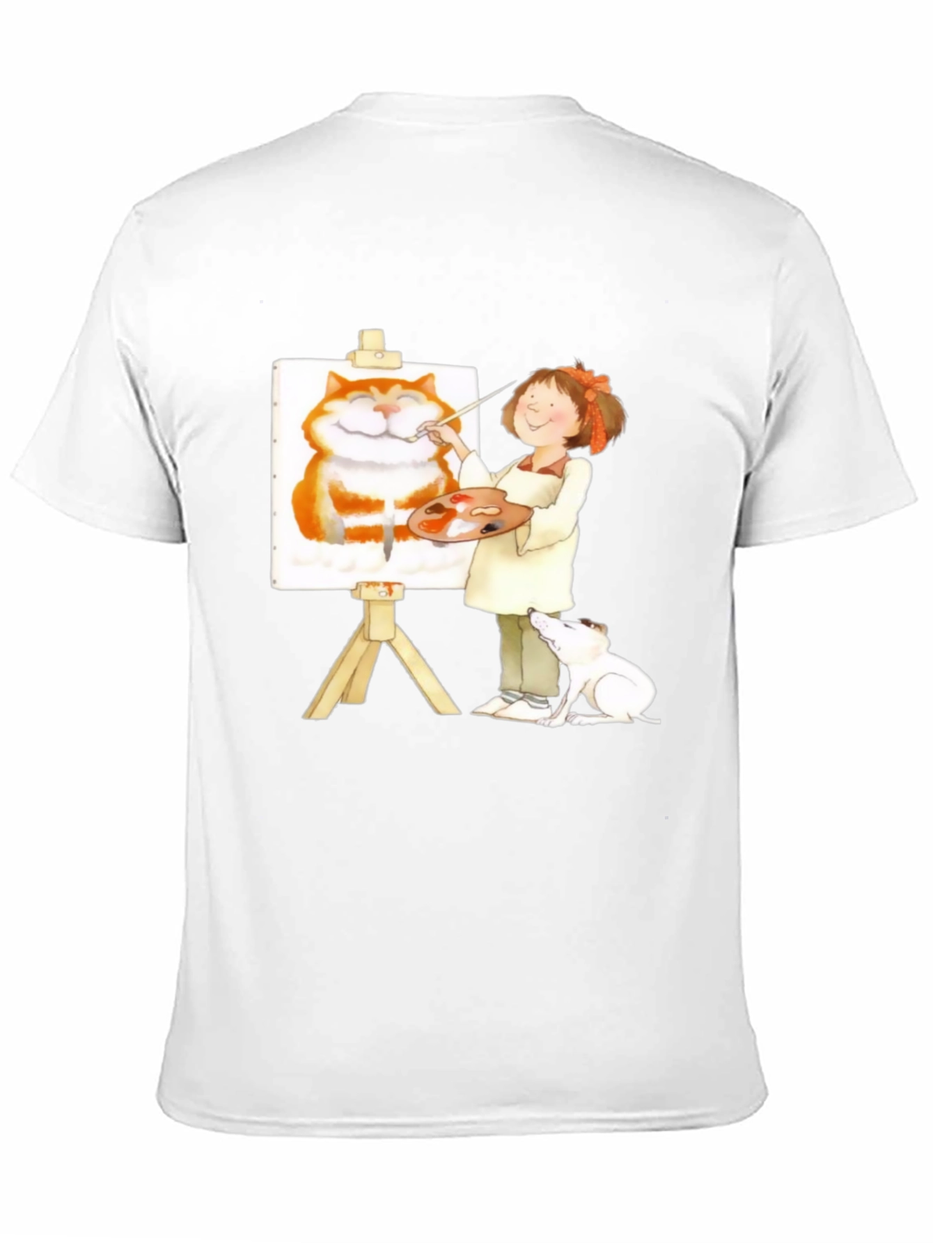 Painter Girl Cat Portrait Graphic T-Shirt