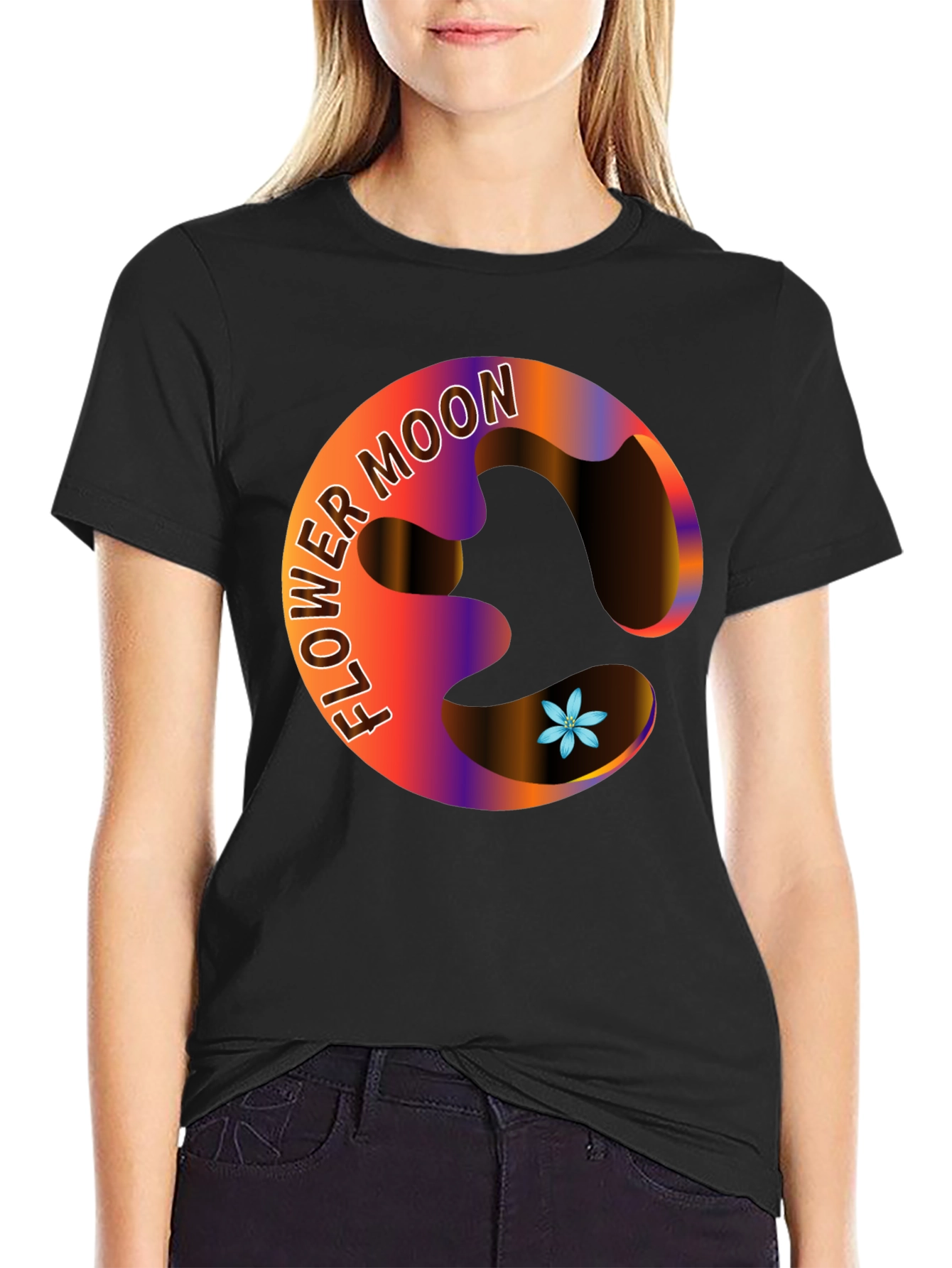 Flower Moon Graphic Black T-Shirt