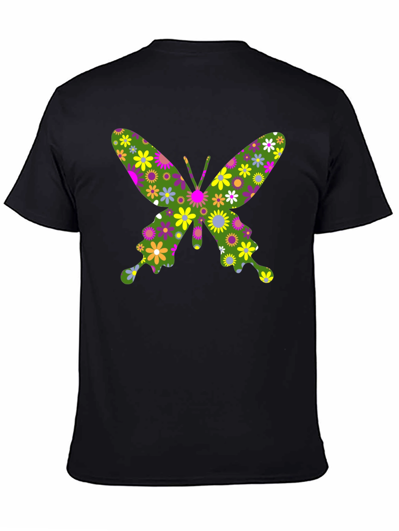 Floral Butterfly Print Black T-Shirt