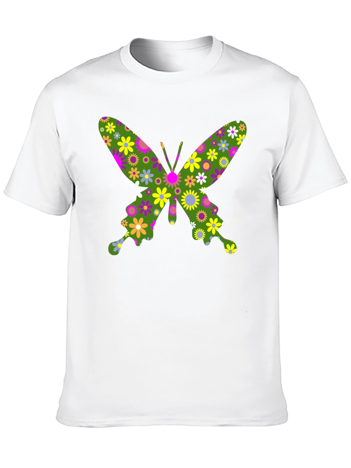 Floral Butterfly Print Black T-Shirt