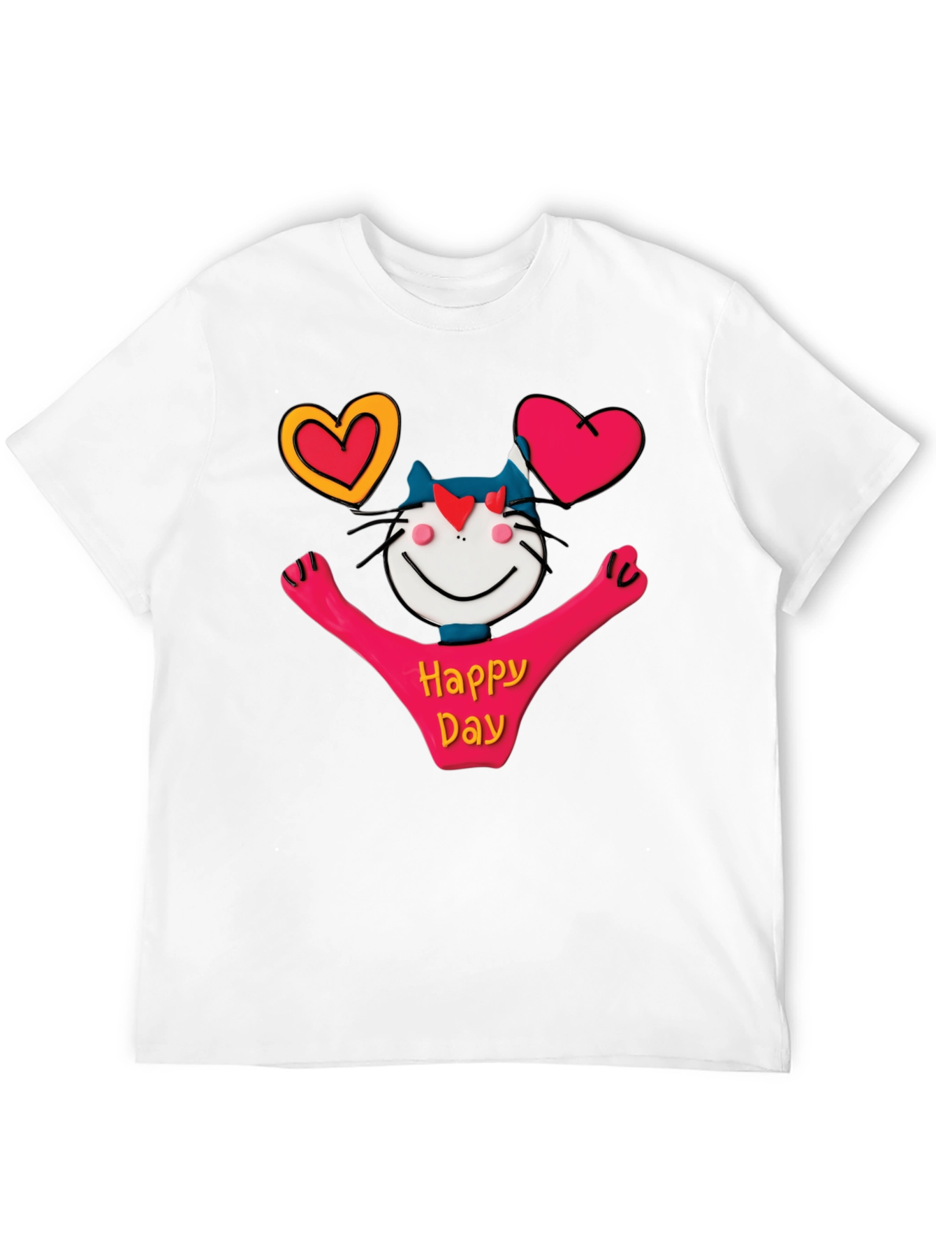 Happy Day Cartoon Cat Graphic Tee