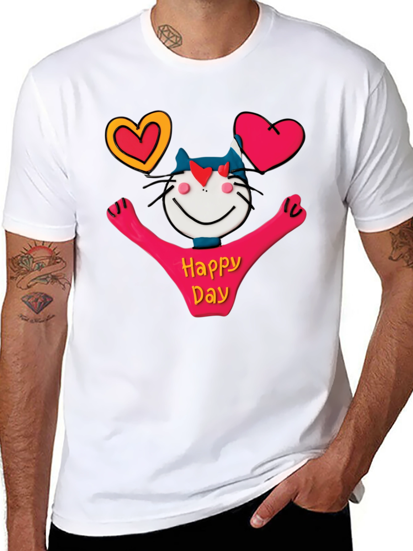 Happy Day Cartoon Cat Graphic Tee