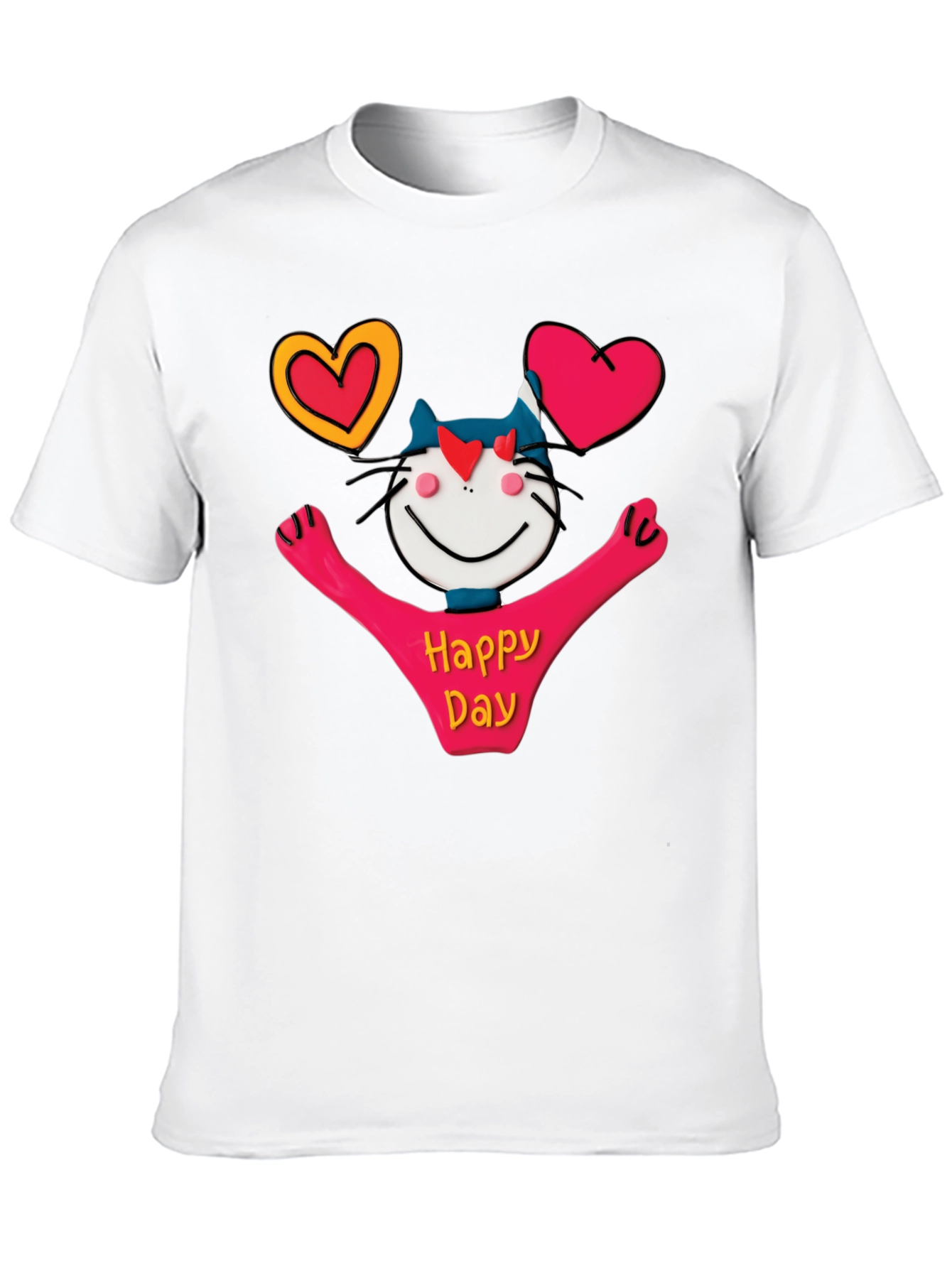 Happy Day Cartoon Cat Graphic Tee