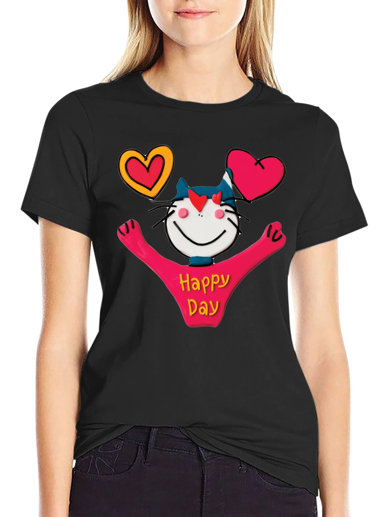 Happy Day Cartoon Cat Graphic Tee