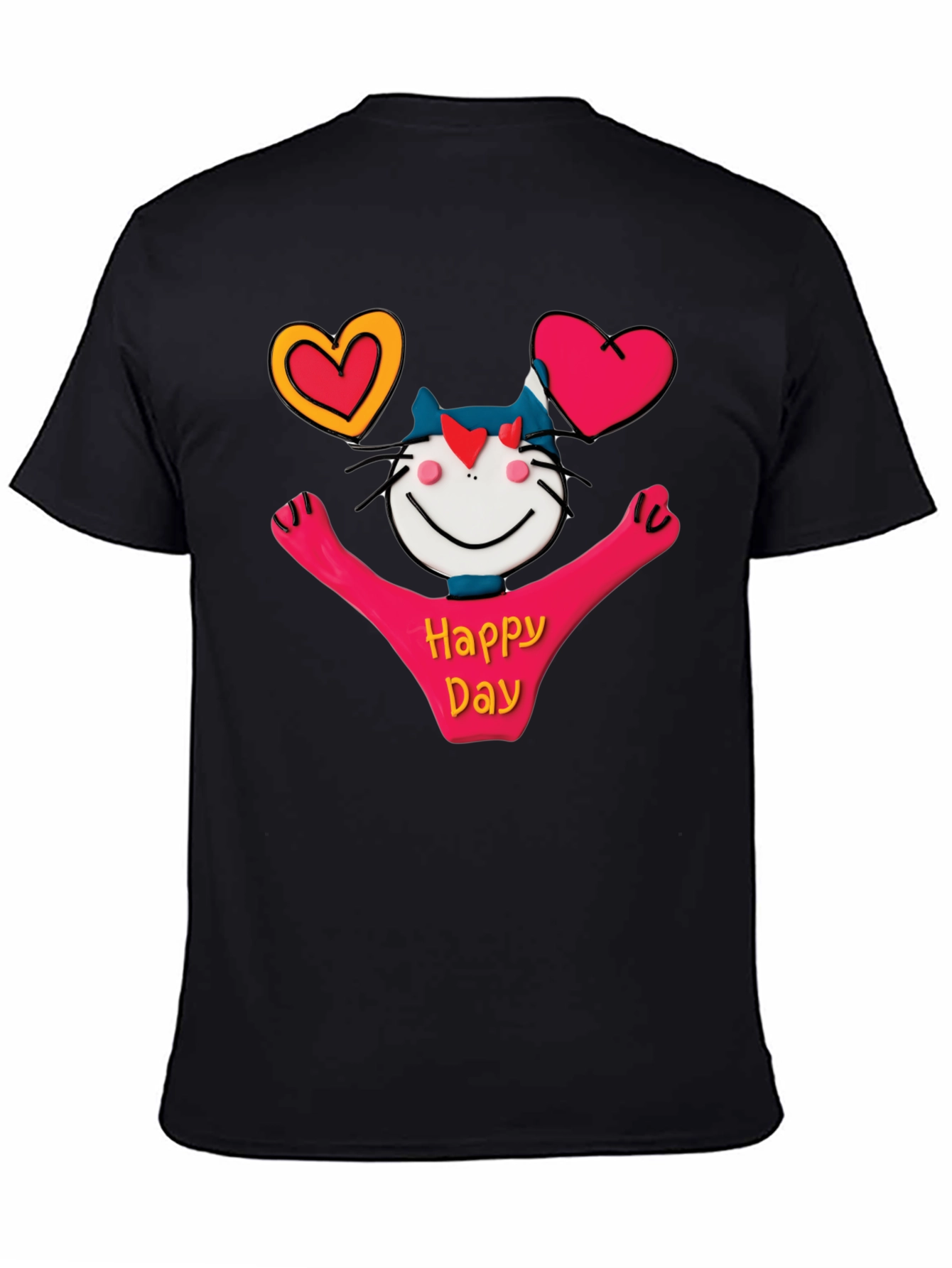 Happy Day Cartoon Cat Graphic Tee