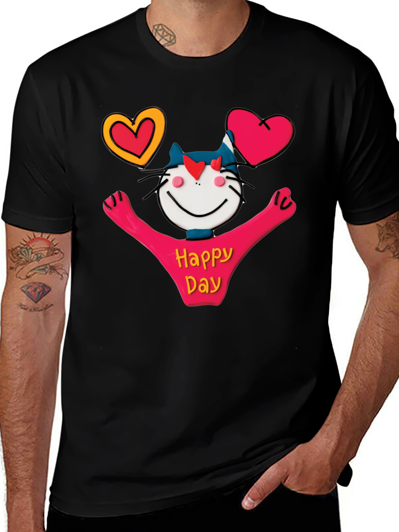 Happy Day Cartoon Cat Graphic Tee